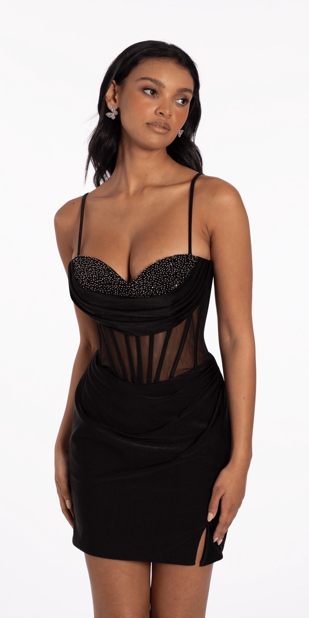 Mesh Glitter Corset Sequin Lace Up Back Skater Dress