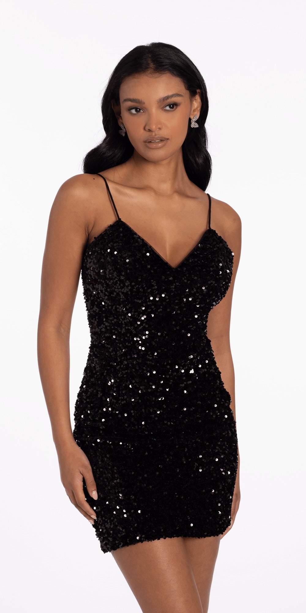 Drape Neck Satin Skater Dress with Sheer Back Panels