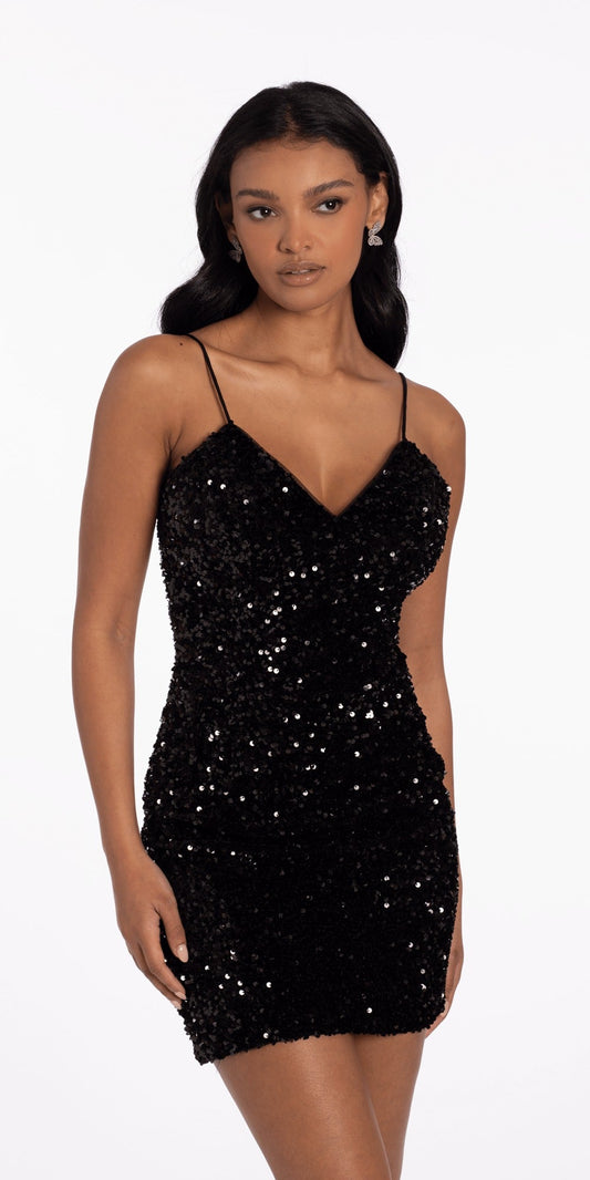 Drape Neck Satin Skater Dress with Sheer Back Panels