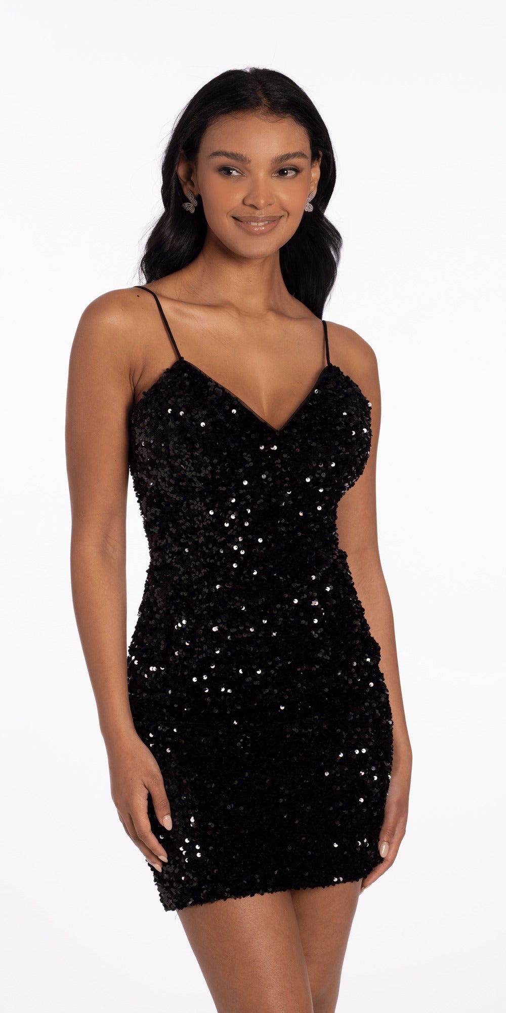 Drape Neck Satin Skater Dress with Sheer Back Panels