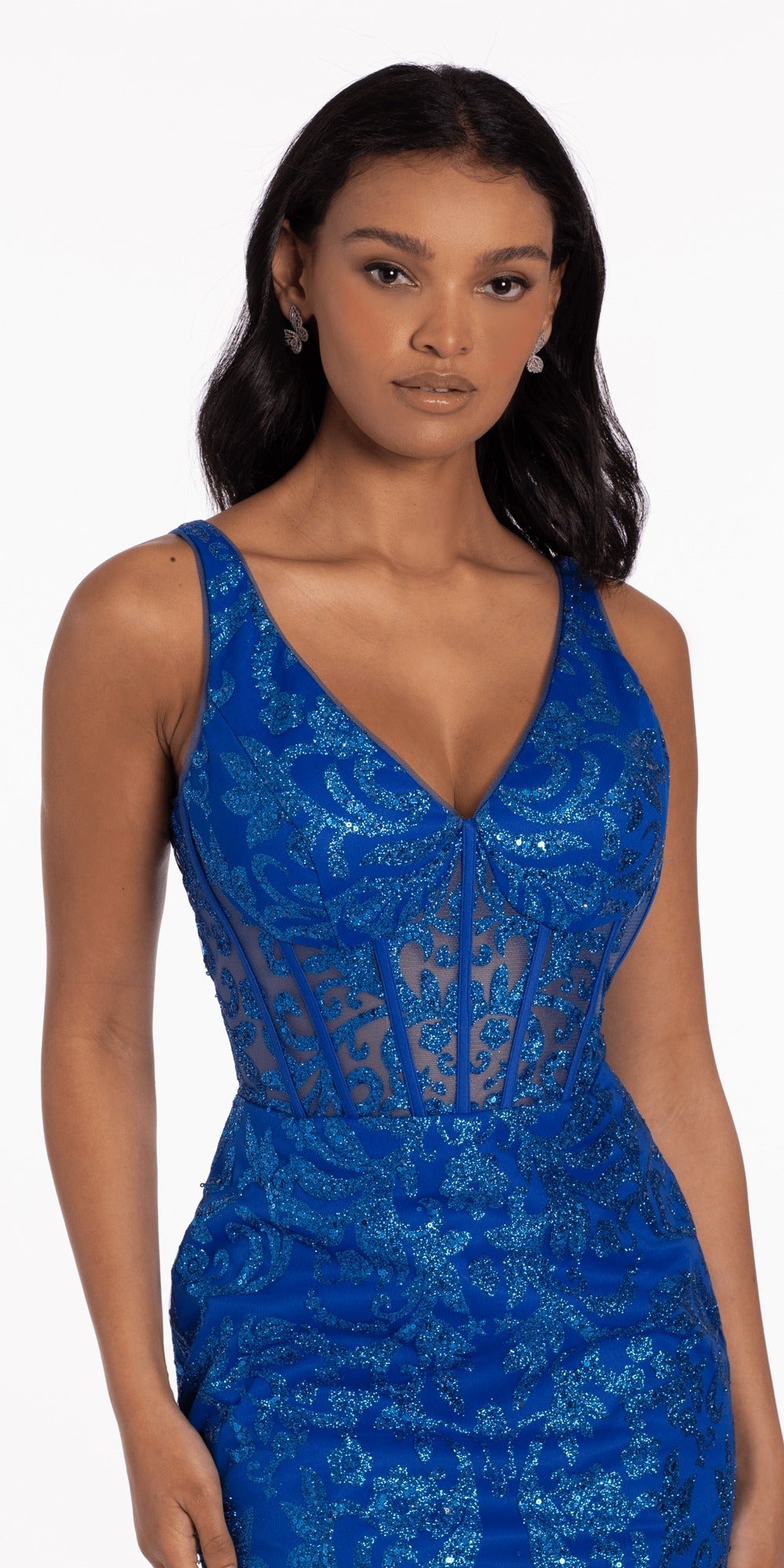 Flocked Two Tone V Notch Strappy Back Bodycon Dress
