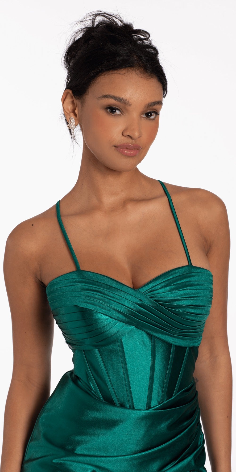 One Shoulder Scuba Trumpet Dress with Side Cascade