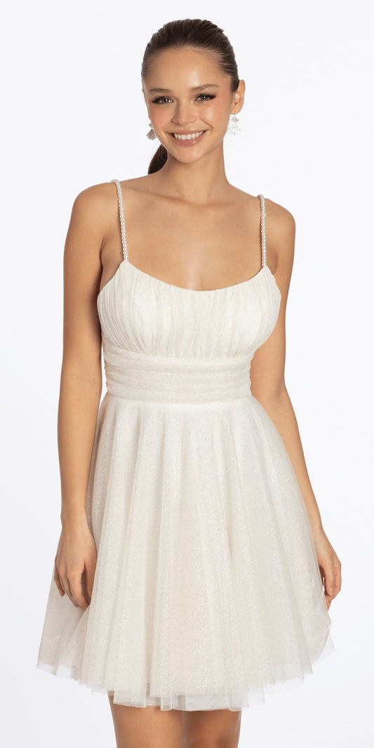 One Shoulder Floral Glitter Column Dress with Hostess Skirt
