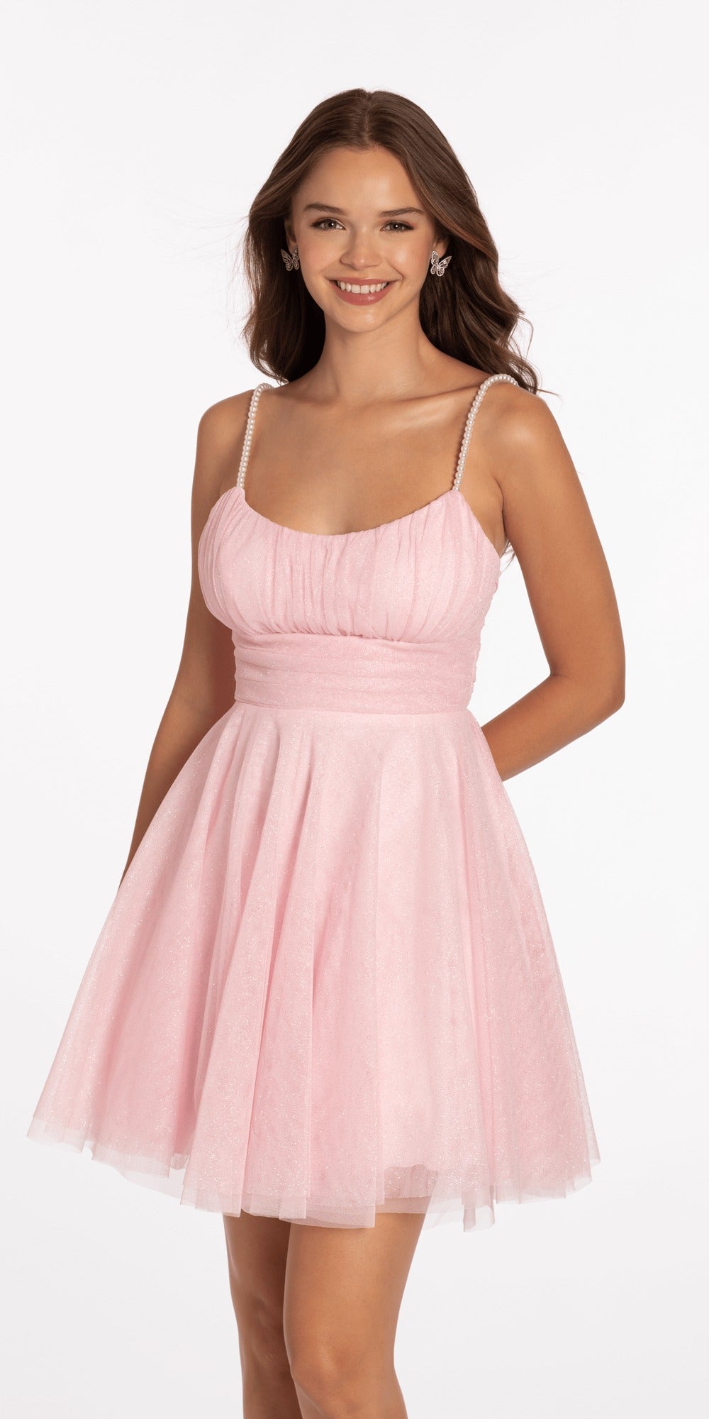 One Shoulder Floral Glitter Column Dress with Hostess Skirt