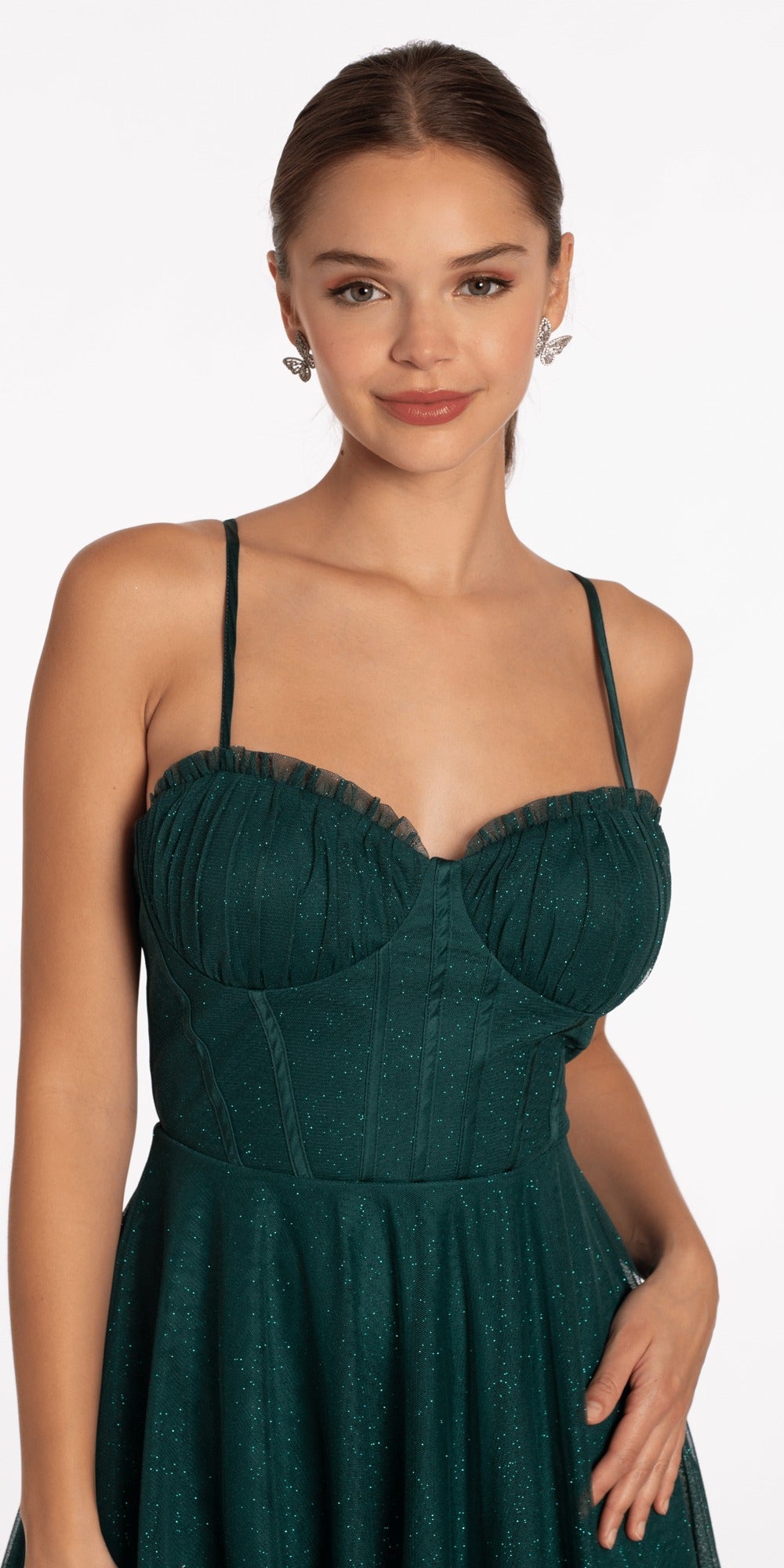 Sweetheart Triple Rose Peek-a-Boo Floral Mesh Tiered Ballgown