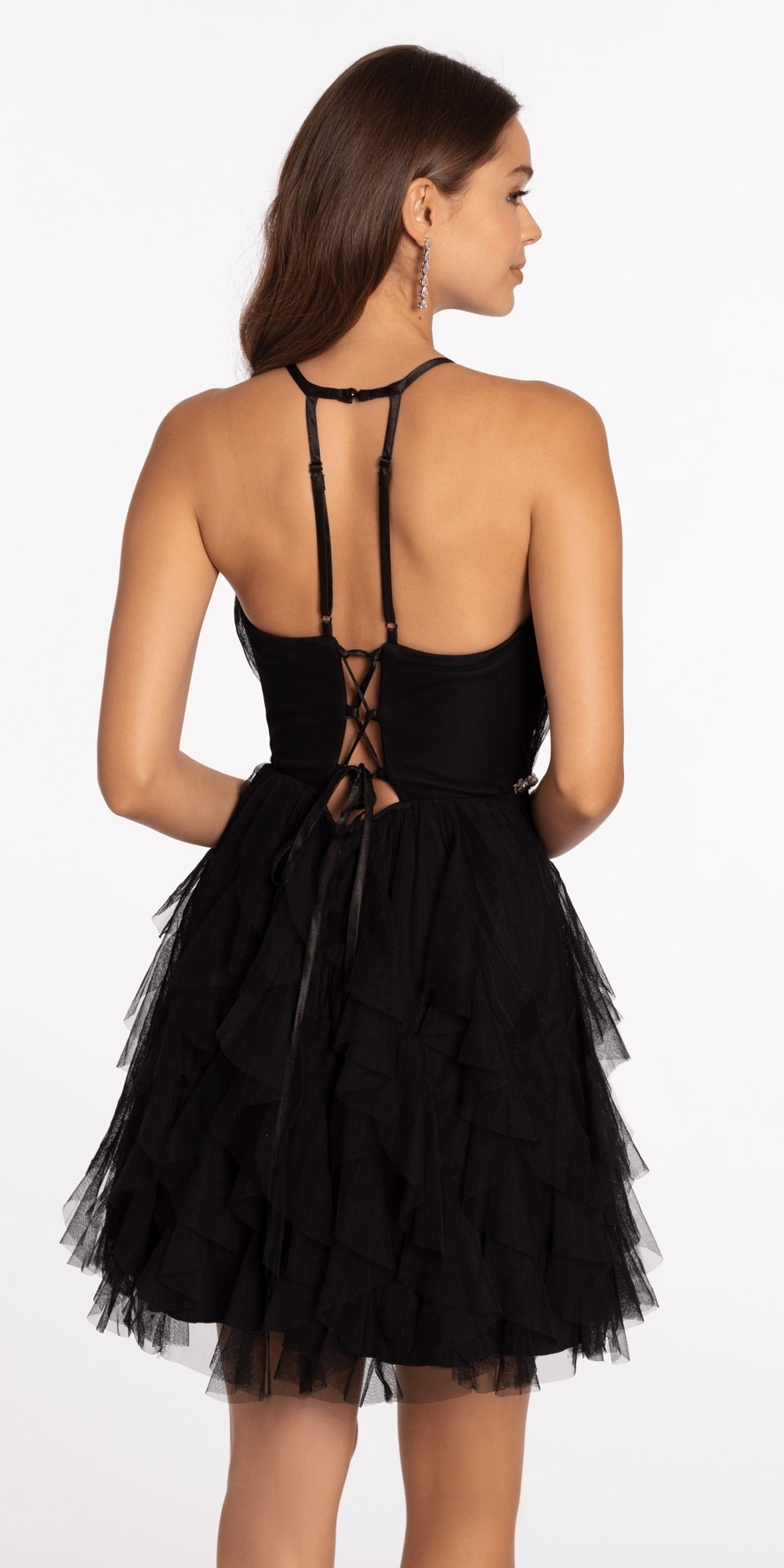 Embroidered Strapless Chiffon Tiered Corset Ballgown