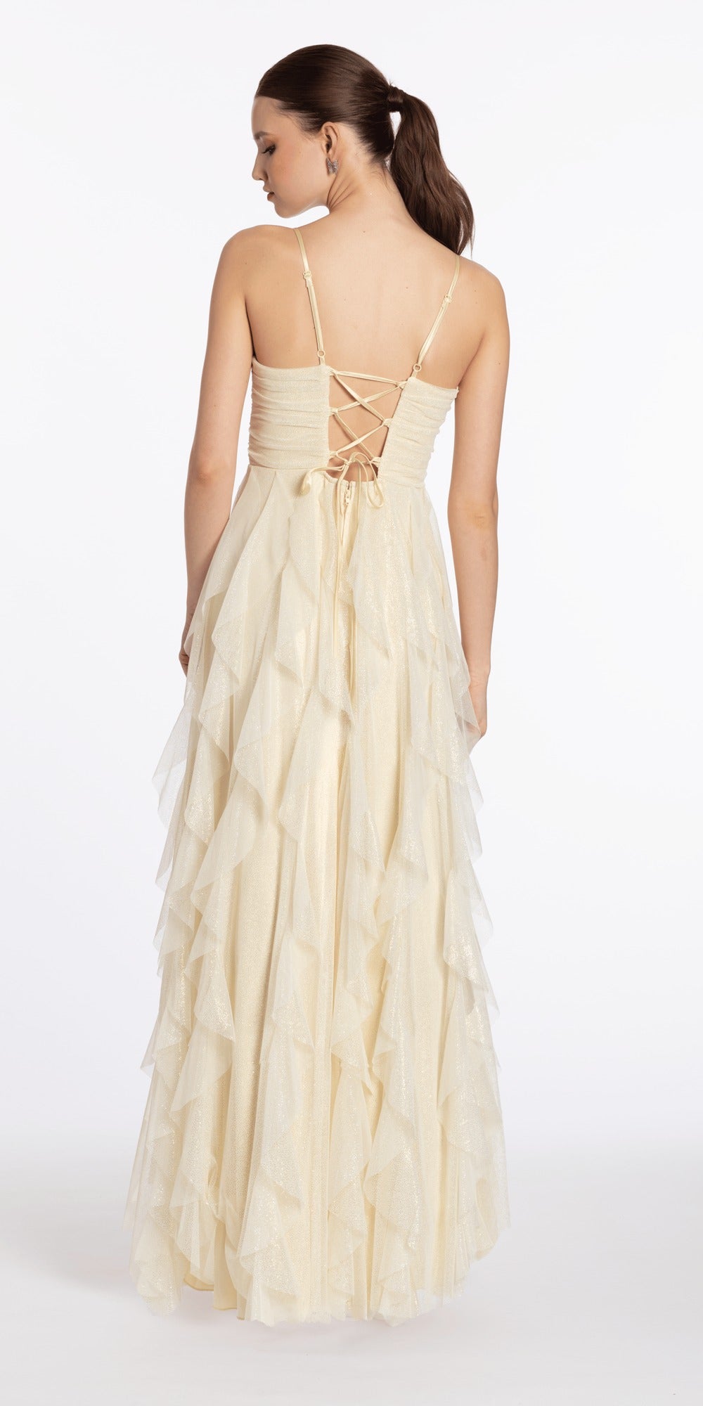 Floral Print Chiffon Lace Up Back Column Dress with Ruching