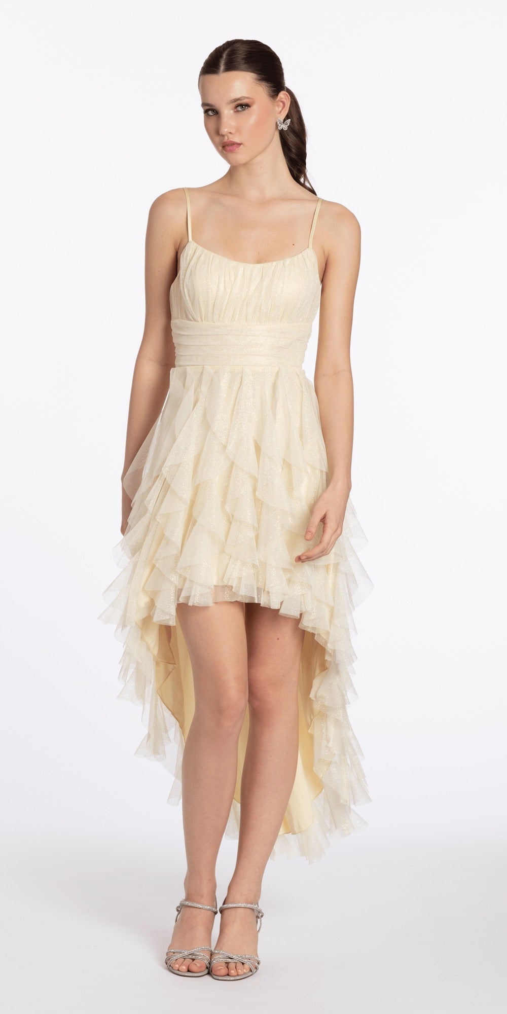 Floral Print Chiffon Lace Up Back Column Dress with Ruching