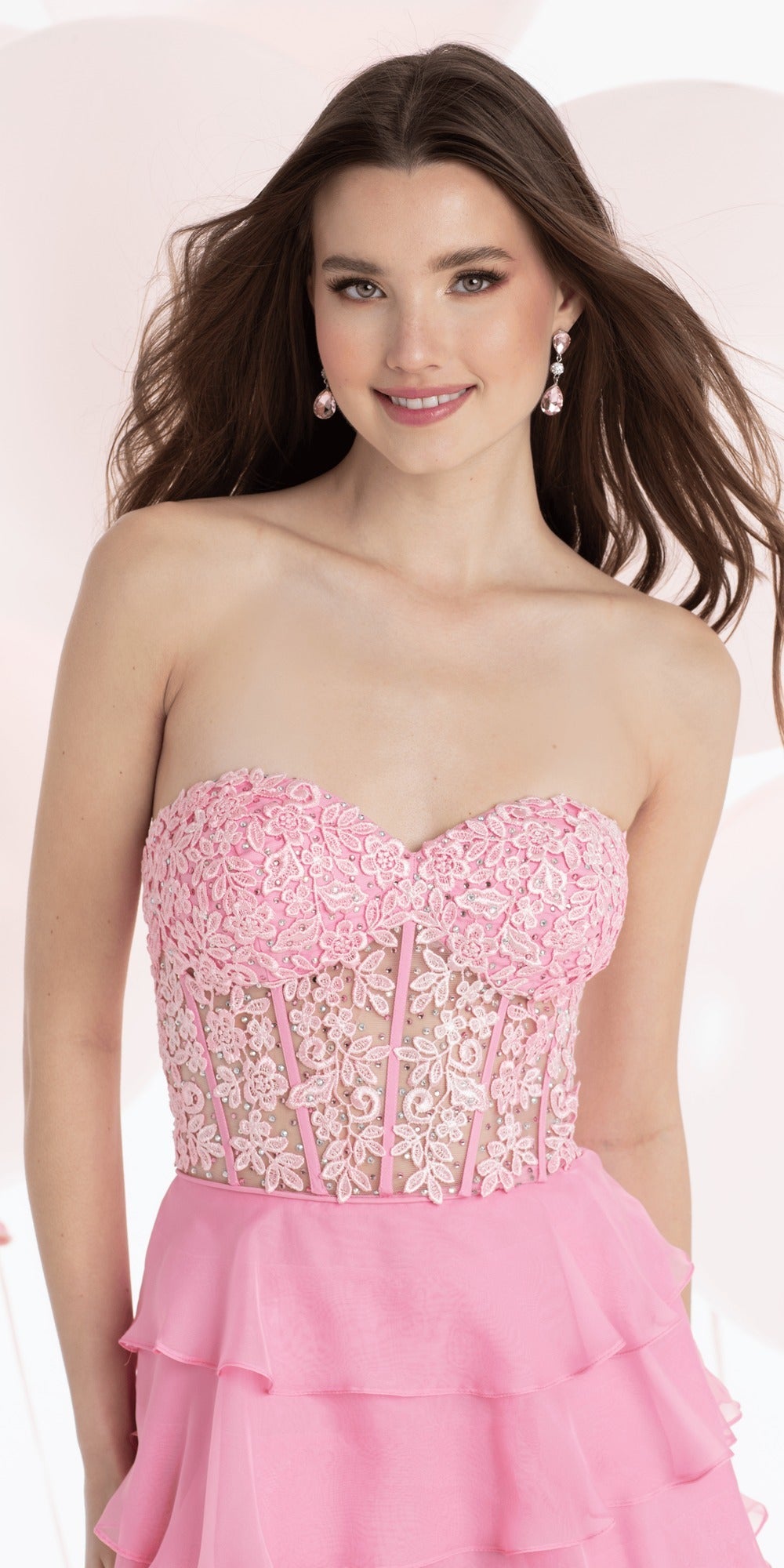 Floral Embellished Mesh Halter Lace Up Back Trumpet Dress