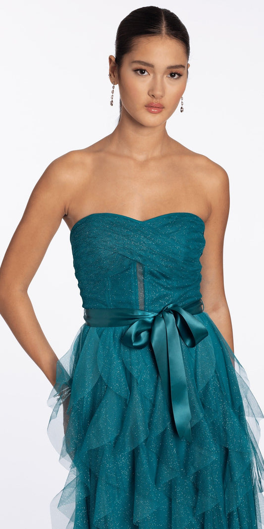 Sequin Applique Corset Plunge Tulle Ballgown