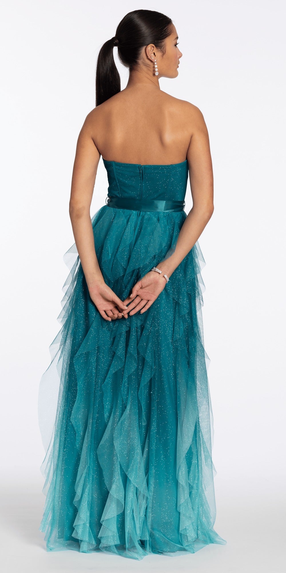 Sequin Applique Corset Plunge Tulle Ballgown