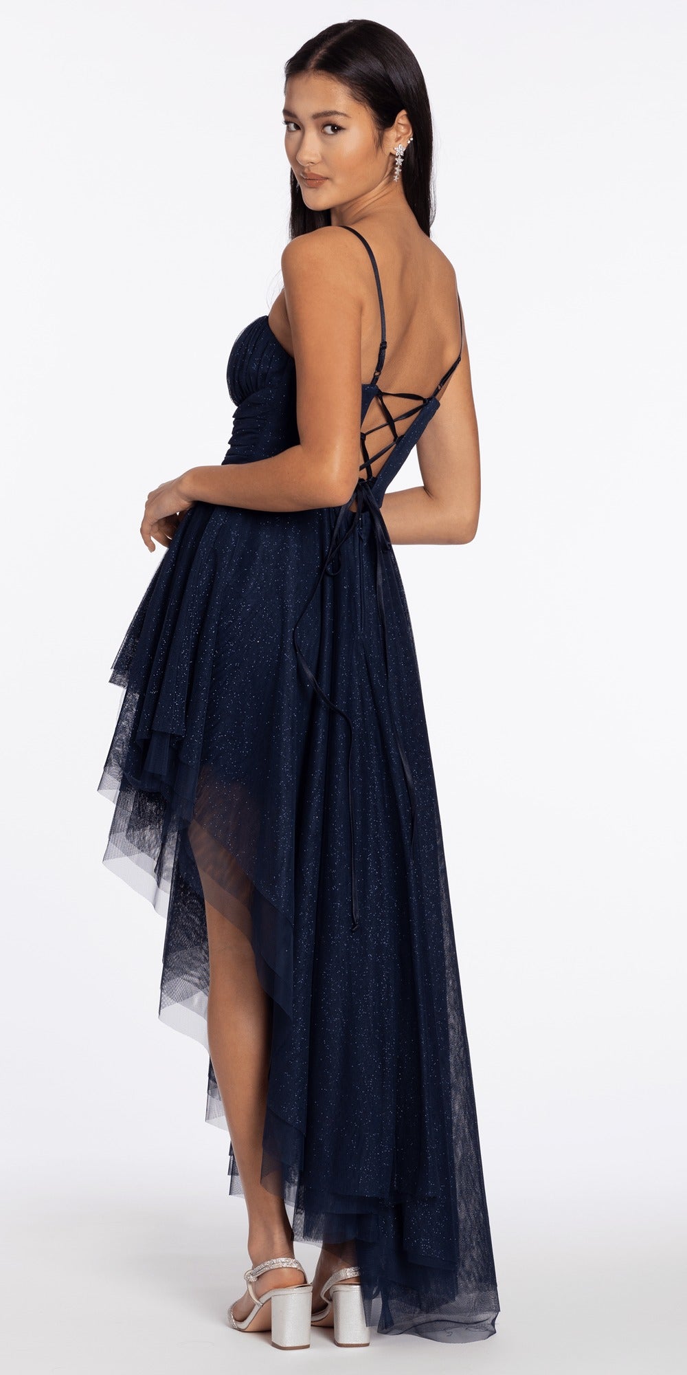 Strapless Embellished Drape Corset Jersey Column Dress