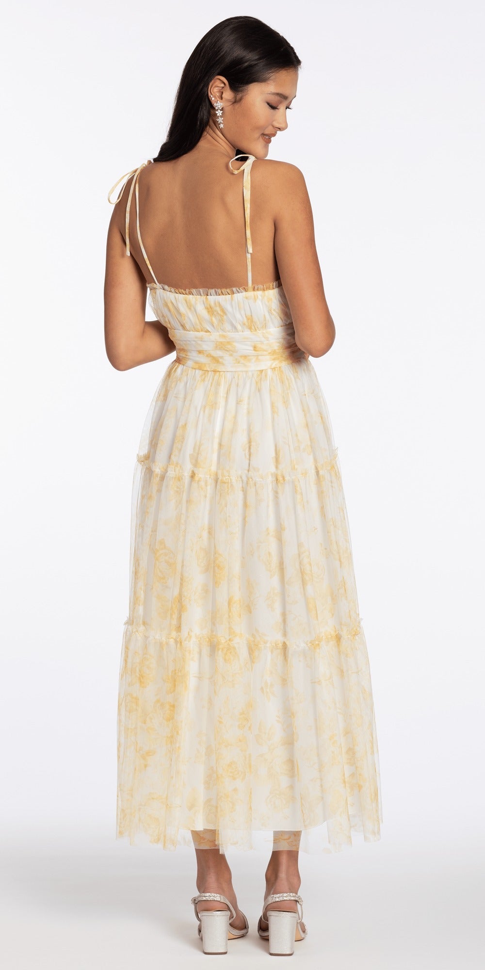 Plunging Embroidered Sequin Open Triple X Back Dress