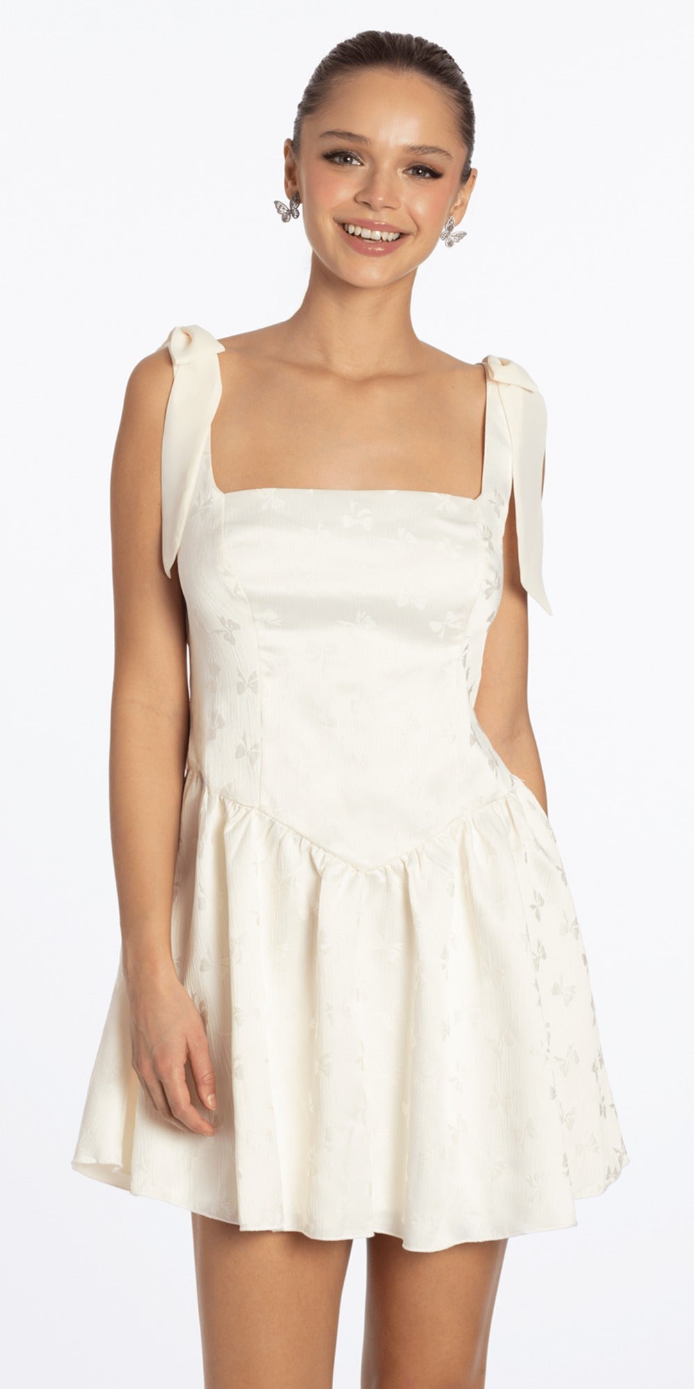 Satin Beaded Drape Corset Ballgown with Side Pockets