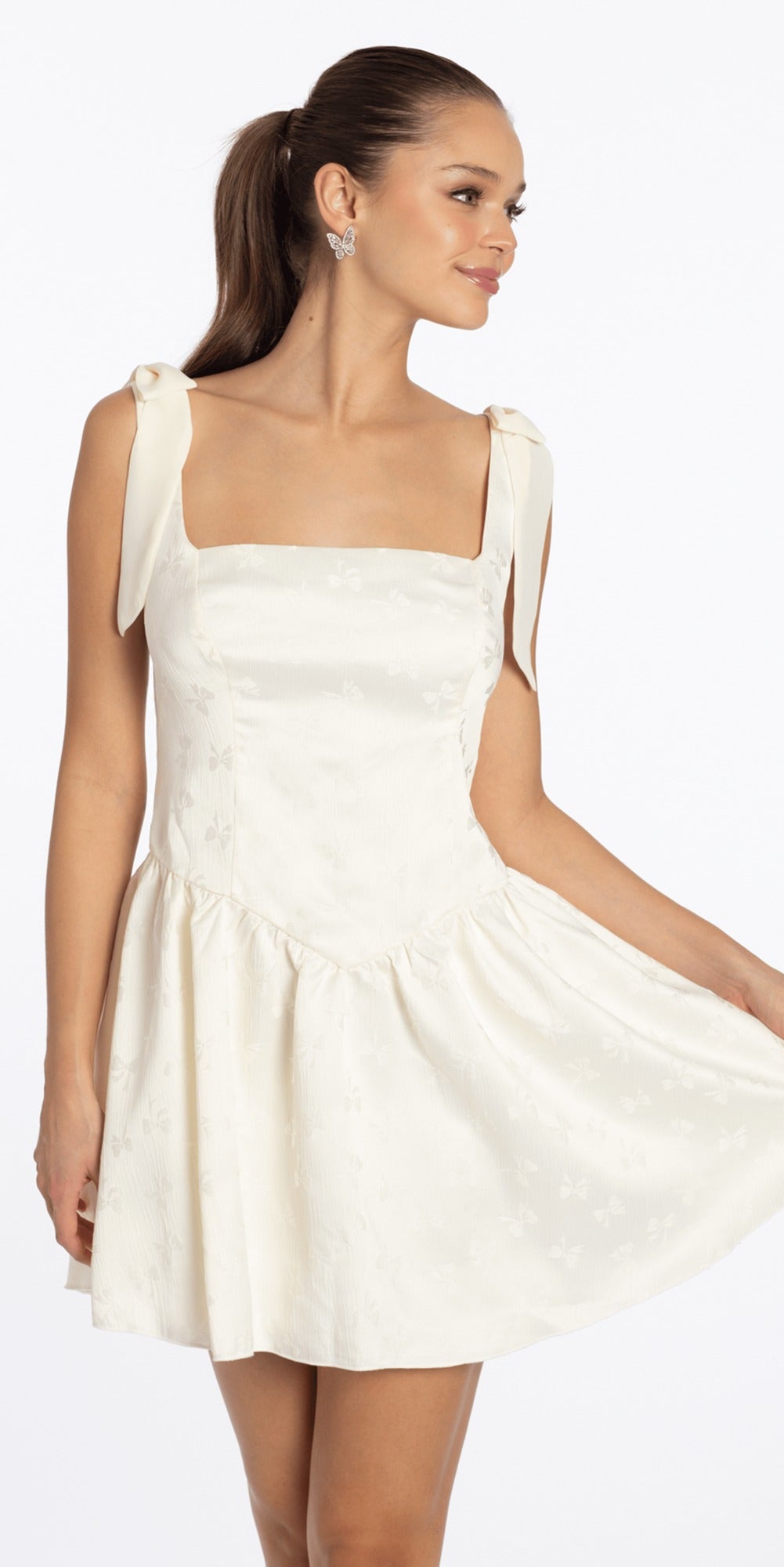 Satin Beaded Drape Corset Ballgown with Side Pockets