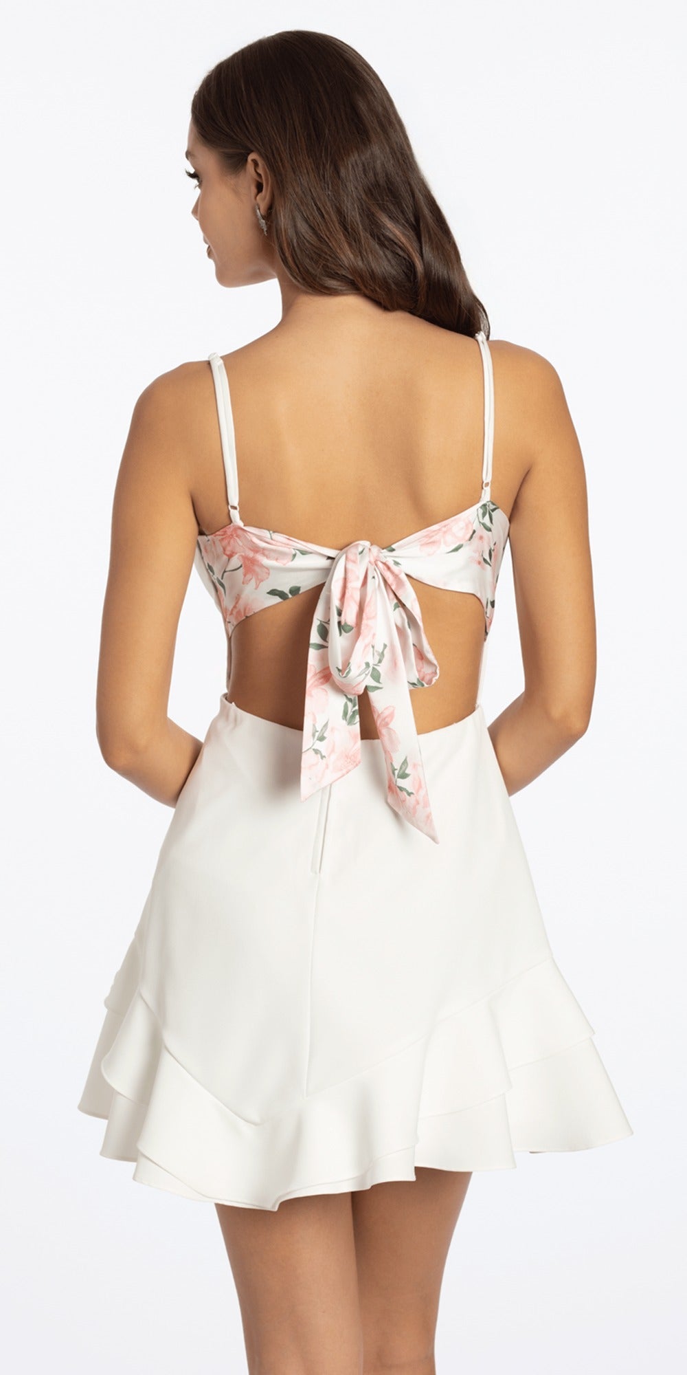 Floral Pleated Plunging Mesh Tiered Ballgown