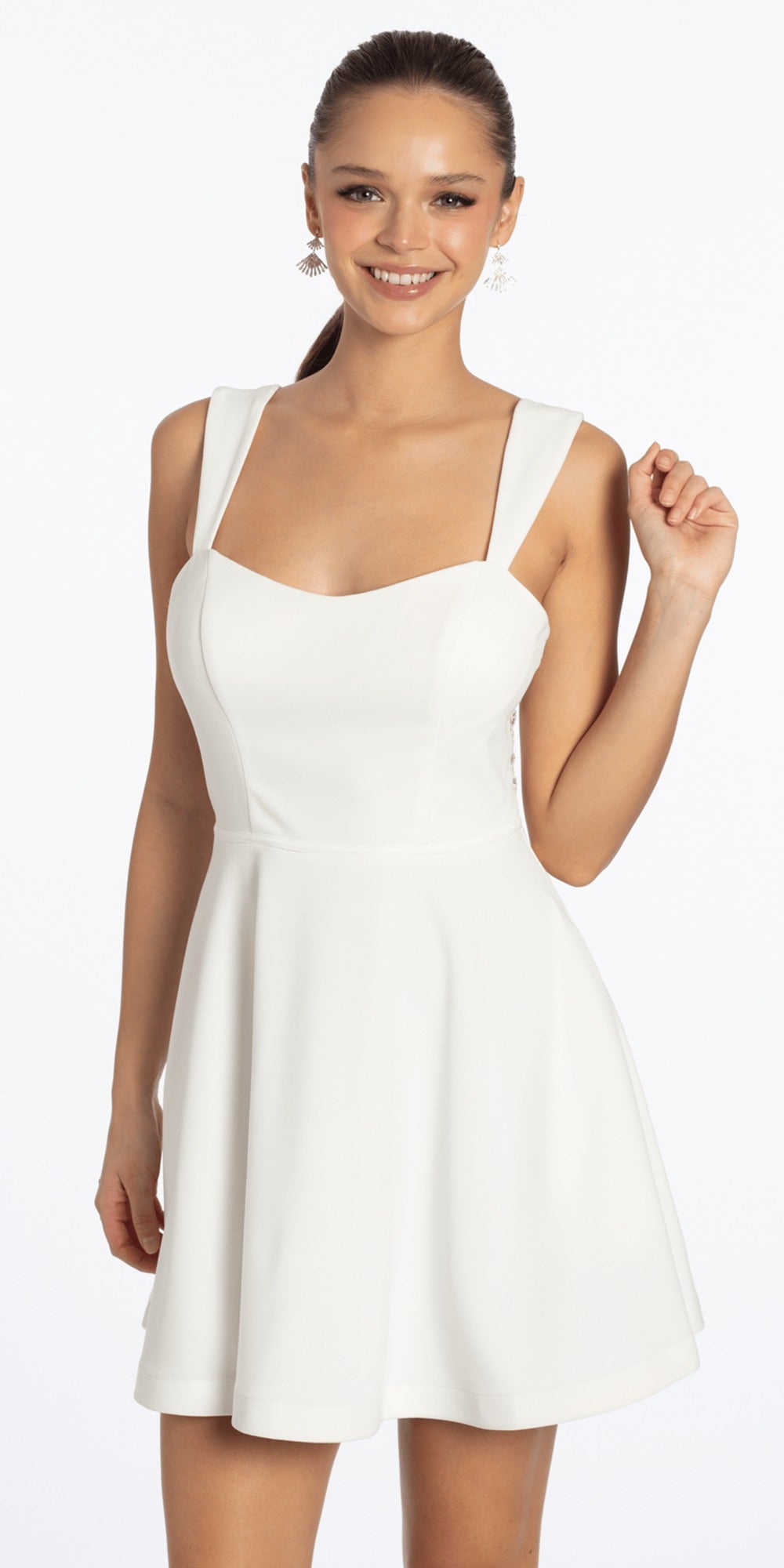 Crepe Off the Shoulder Column Dress with Ruffle Detail