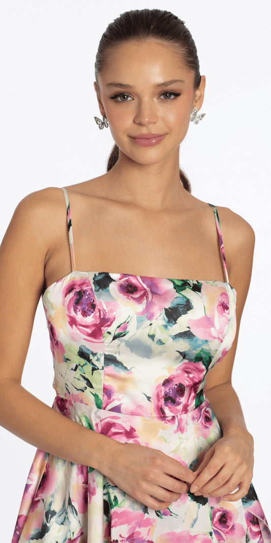 Mesh Floral Ruched X Back Bodycon Dress