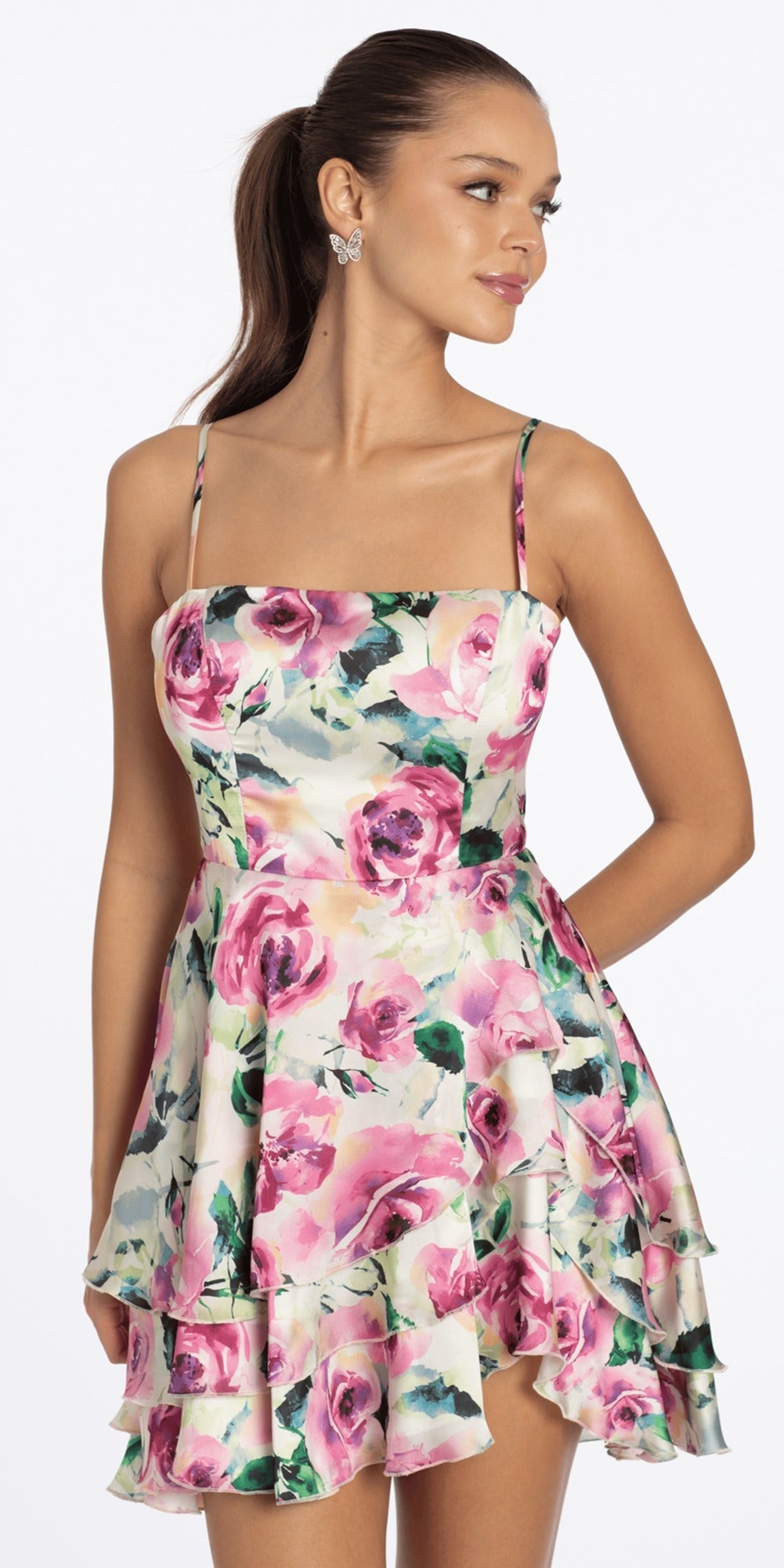 Mesh Floral Ruched X Back Bodycon Dress
