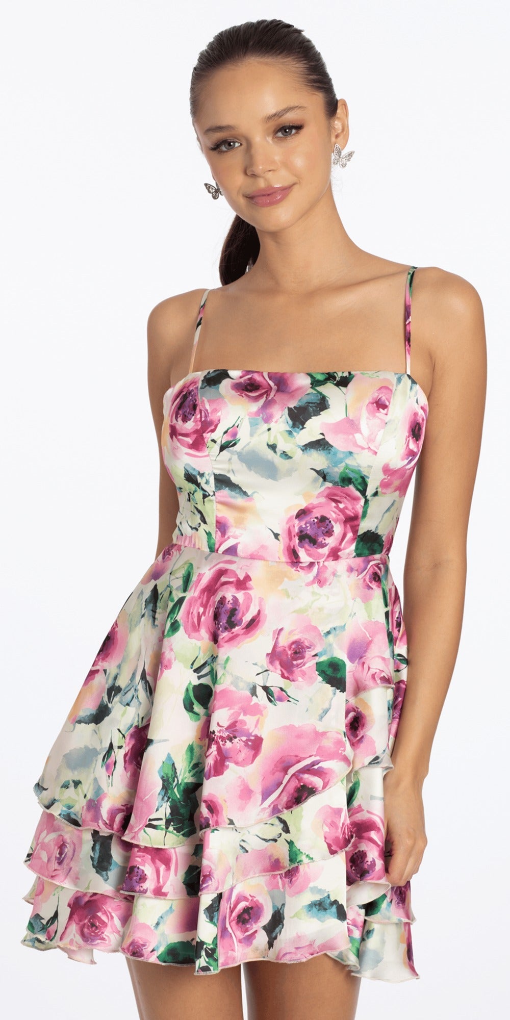 Mesh Floral Ruched X Back Bodycon Dress