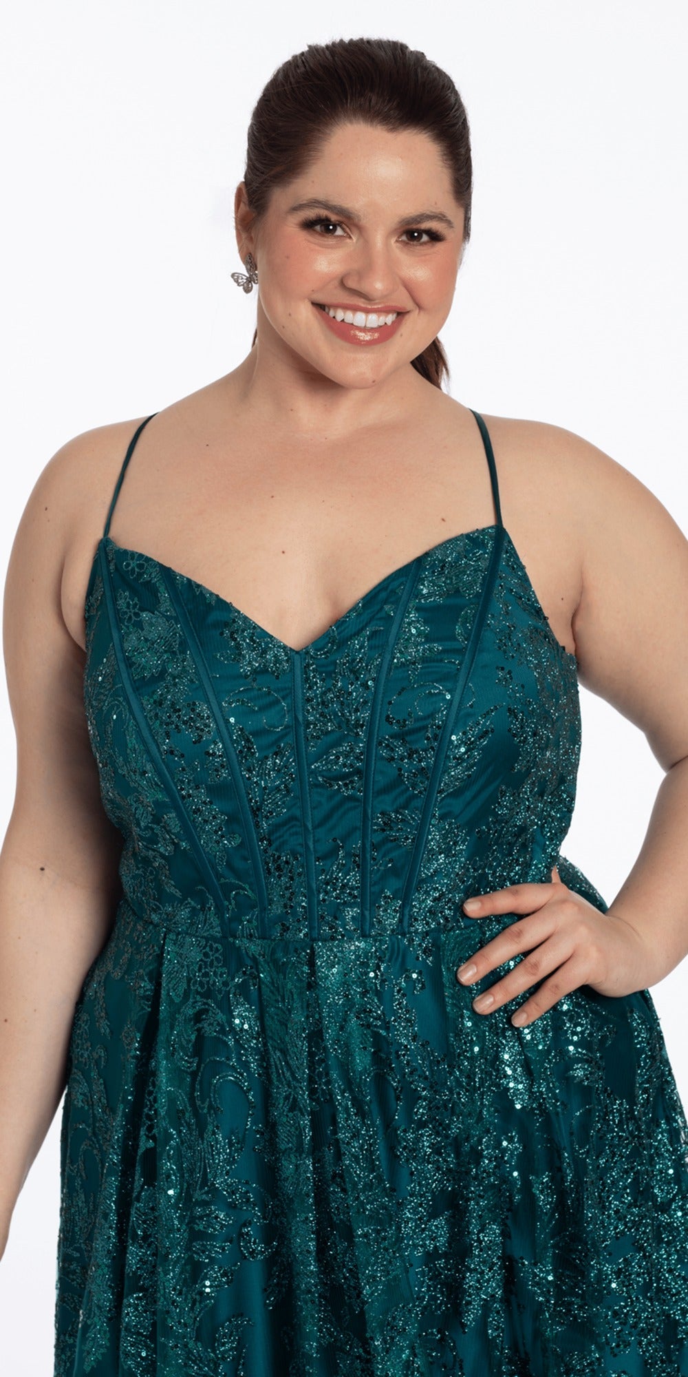 Crepe Racer Back Halter High-Low Dress with Side Cascade