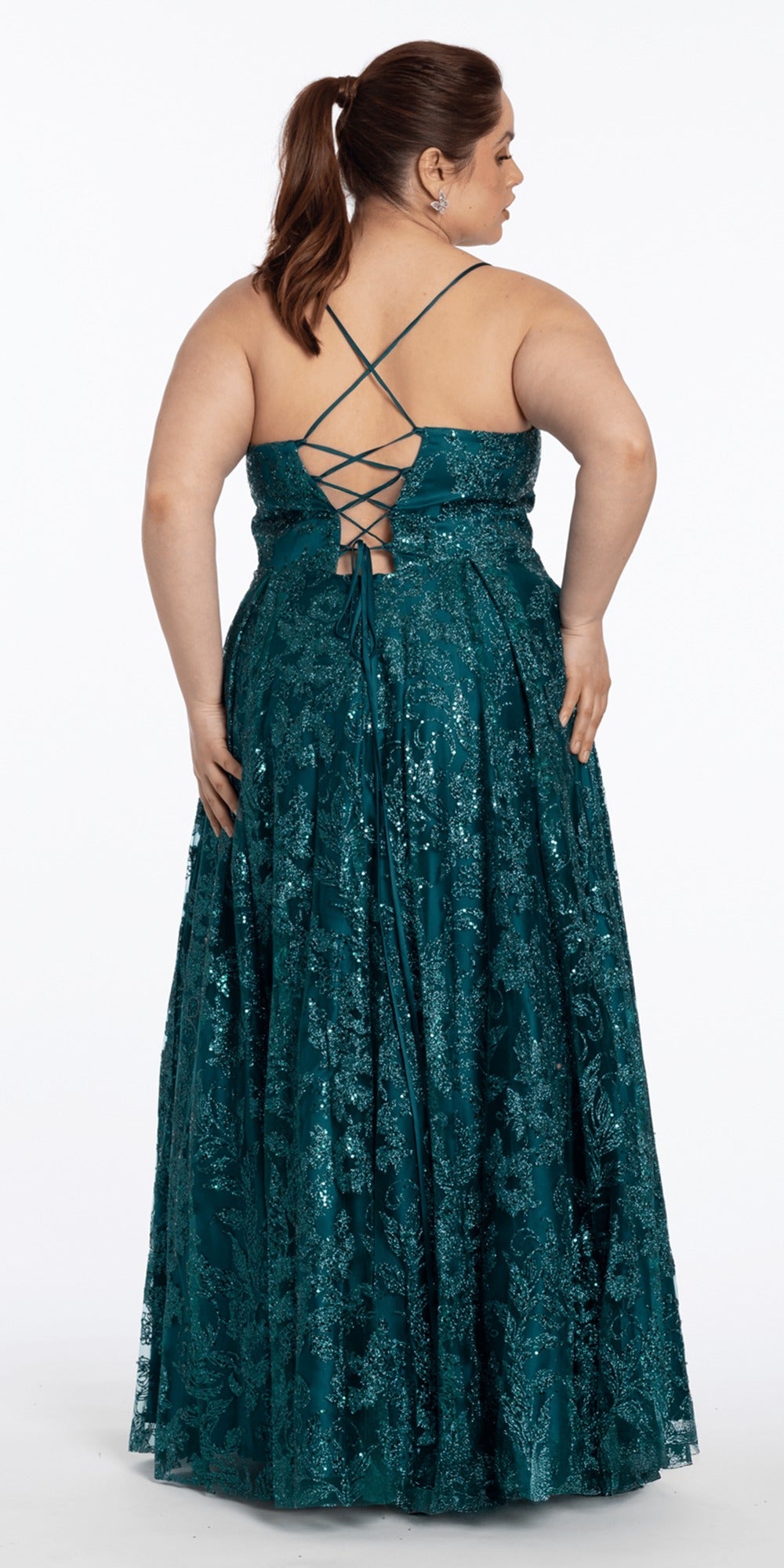 Crepe Racer Back Halter High-Low Dress with Side Cascade