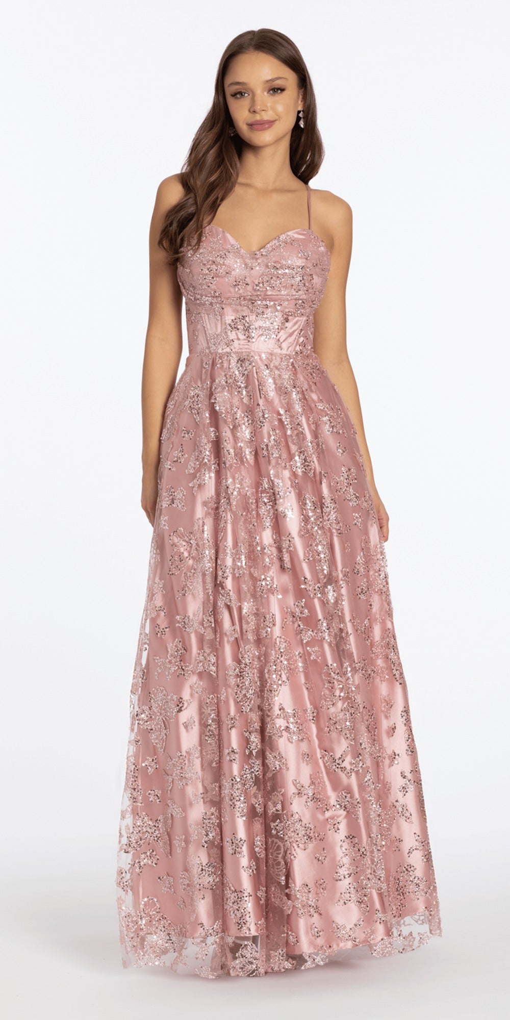 Crepe Racer Back Halter High-Low Dress with Side Cascade