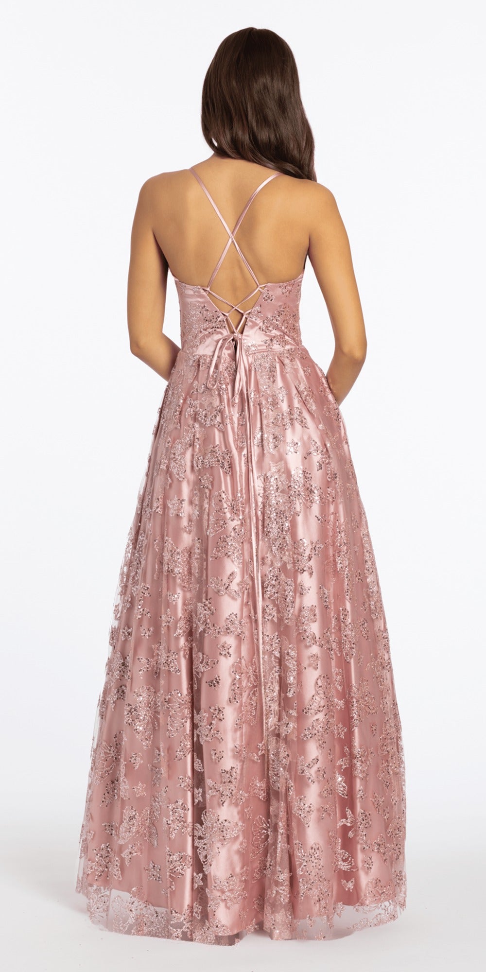 Organza Long Sleeve V Neck A Line Dress with Bow