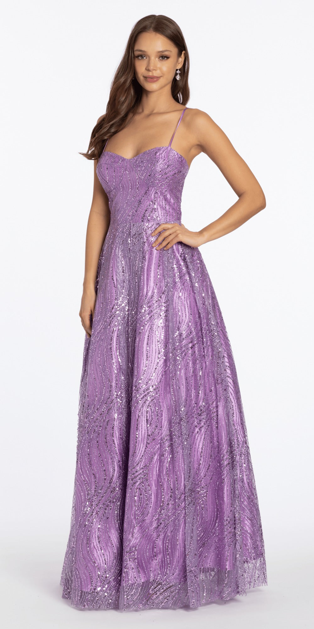 Foil Jacquard One Shoulder A Line Dress with Keyhole