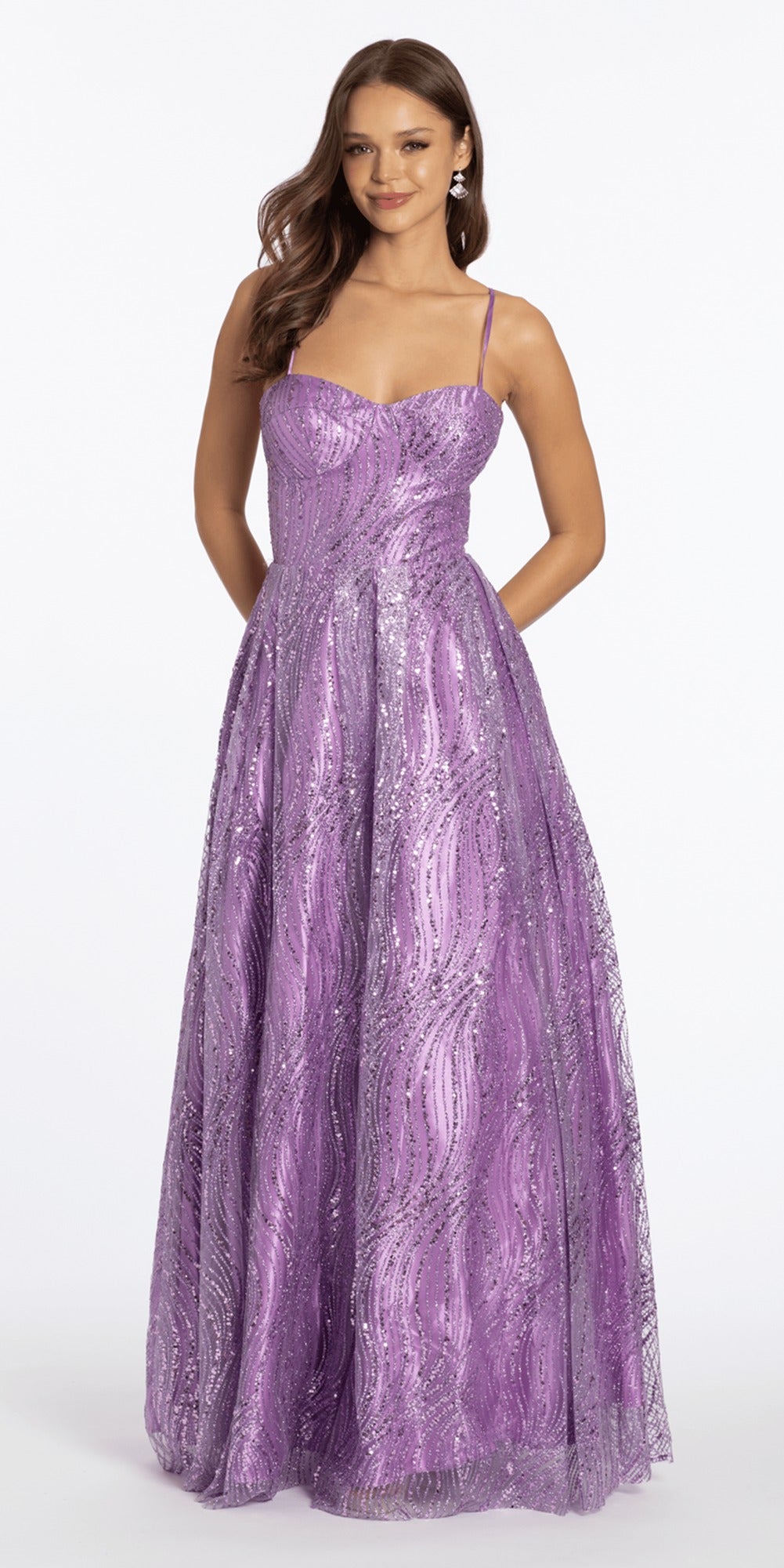 Foil Jacquard One Shoulder A Line Dress with Keyhole