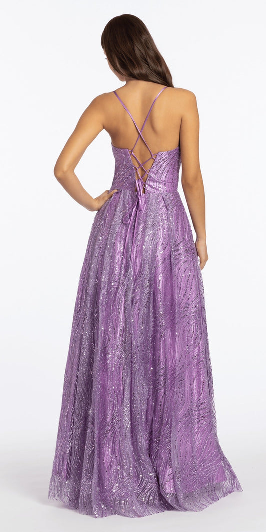 Jewel Neck Mesh Cap Sleeve Column Dress with Heat Set Stones