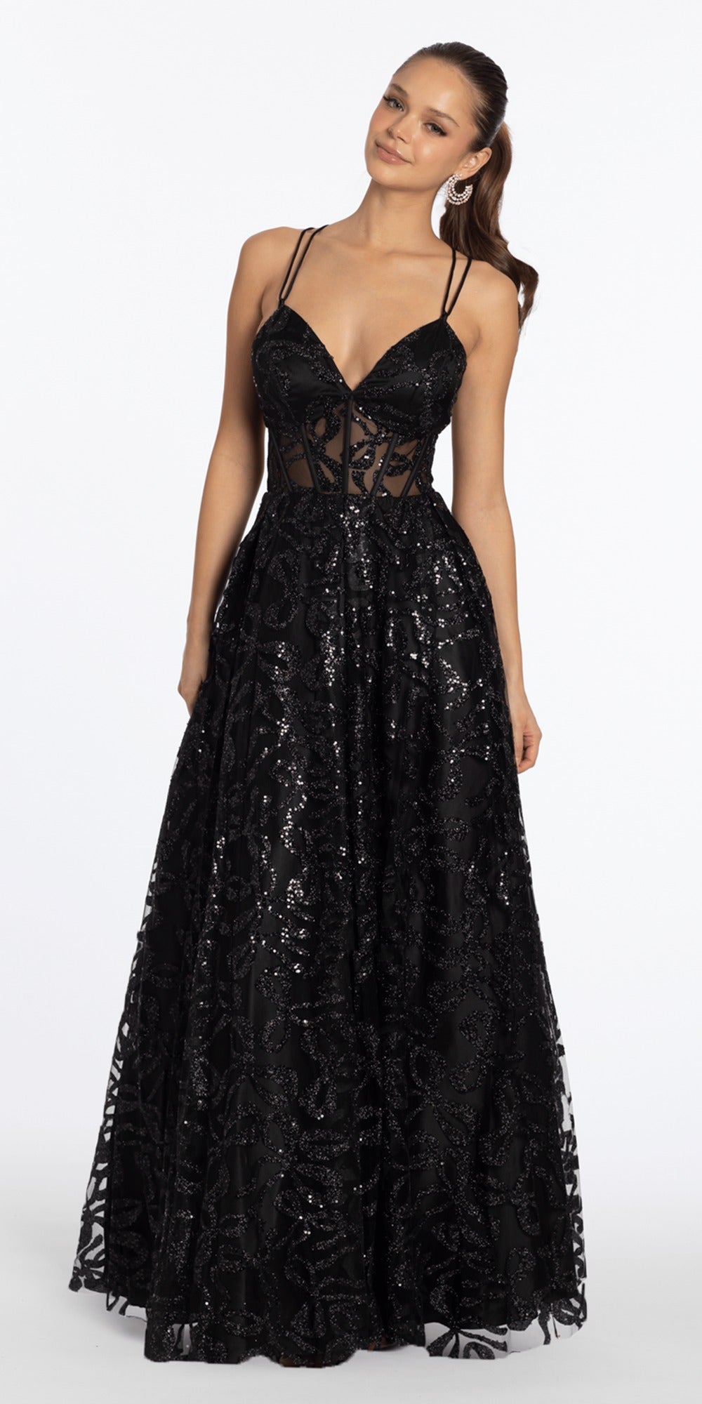 Glitter Mesh Sweetheart Corset Lace Up Back Skater Dress