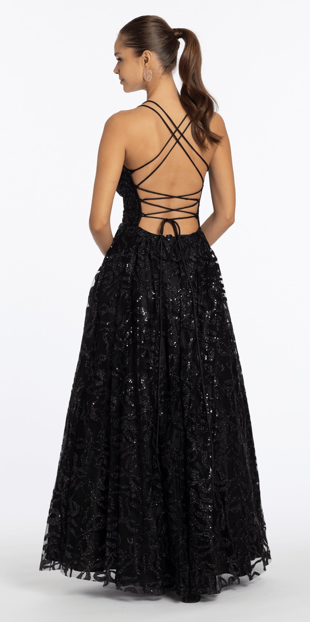 Glitter Mesh Sweetheart Corset Lace Up Back Skater Dress