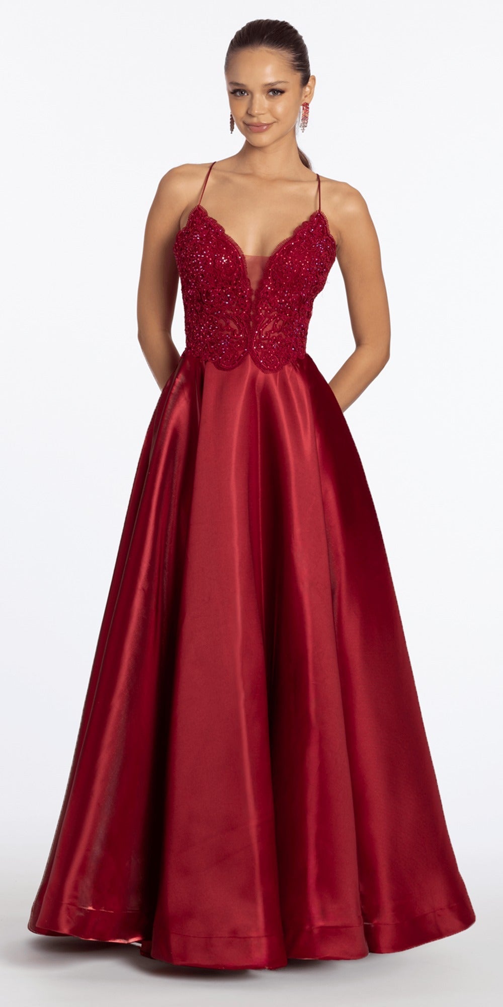 Jersey Off the Shoulder Column Dress with Beaded Side Panels