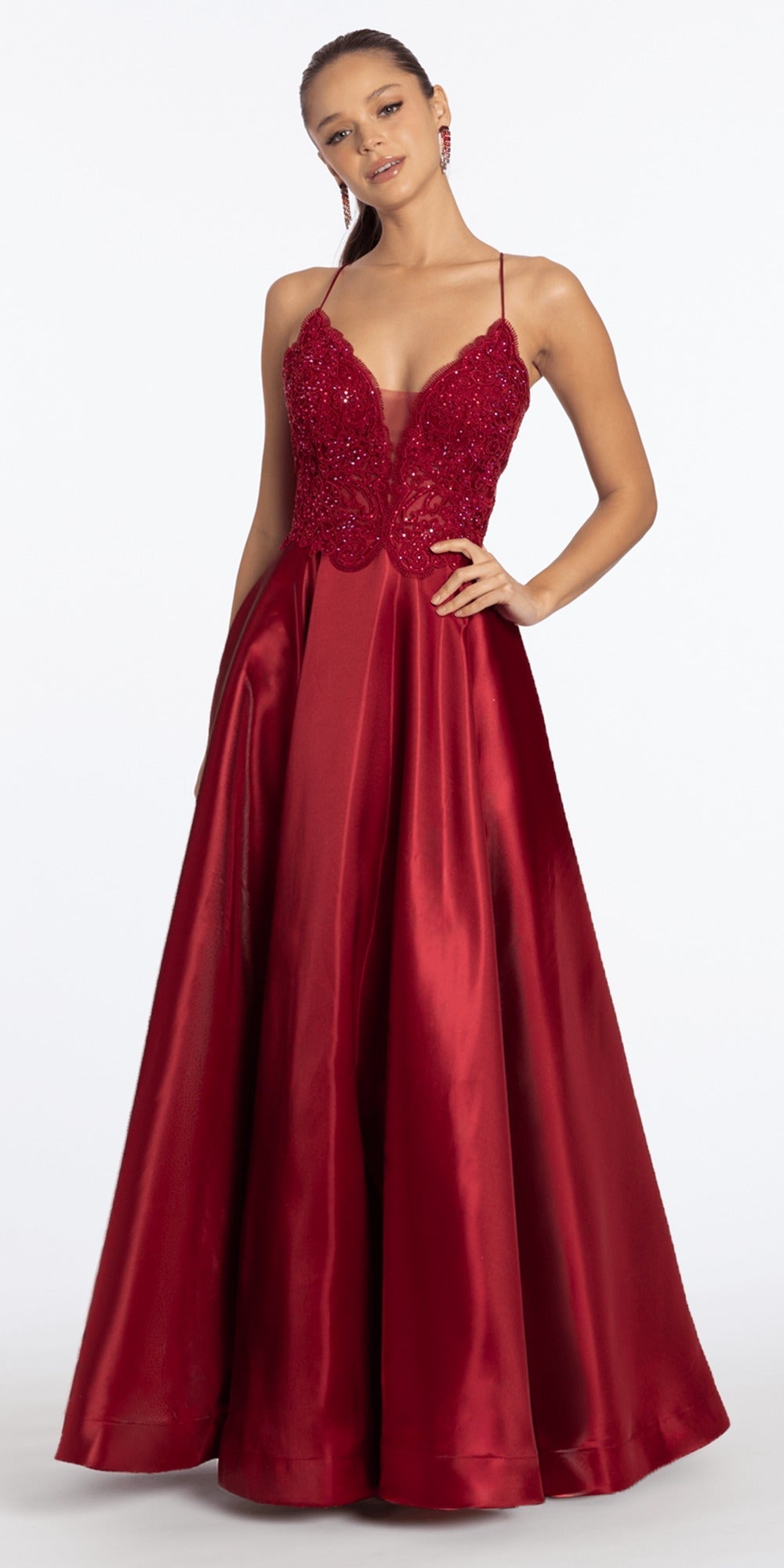 Jersey Off the Shoulder Column Dress with Beaded Side Panels