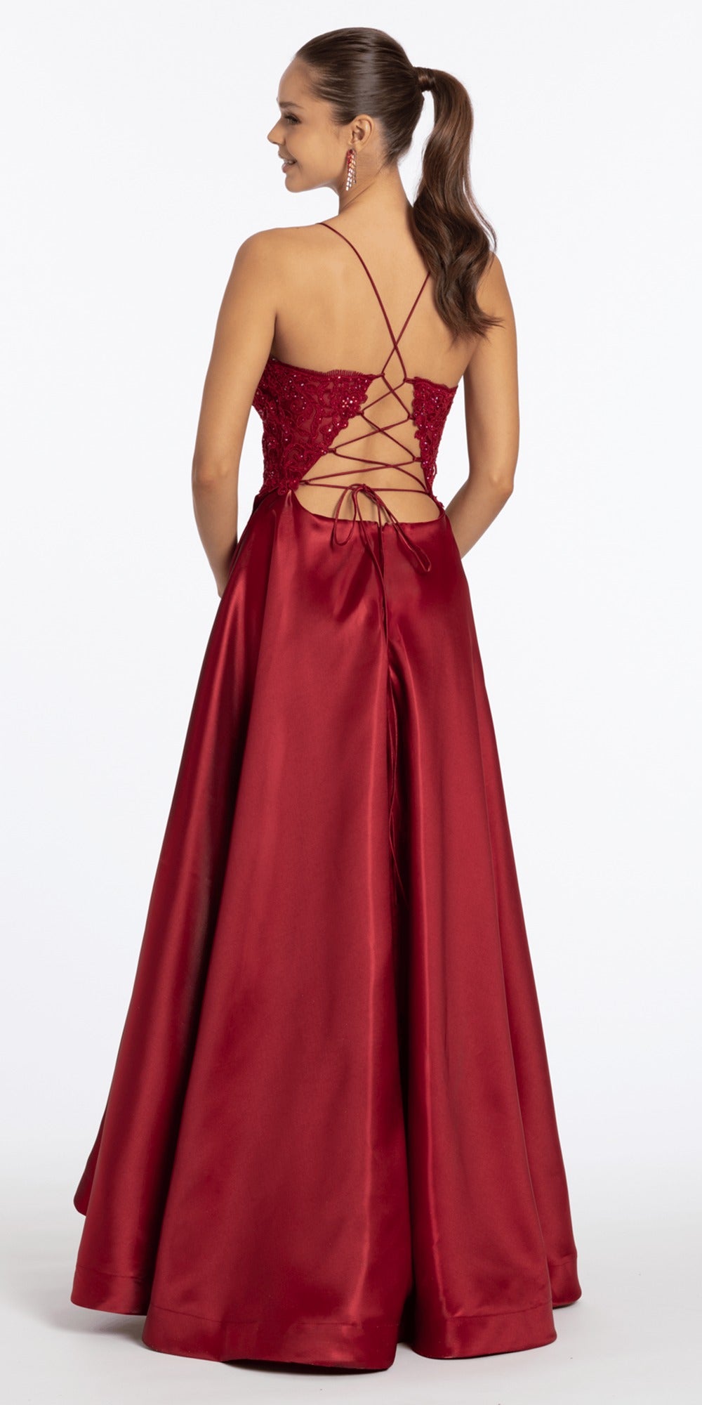V Notch Halter Mesh 3D Floral Dress with Scalloped Hem