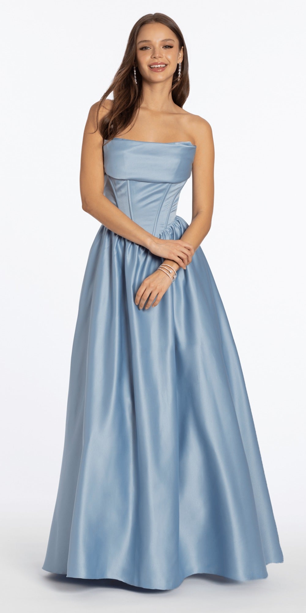 Sweetheart Rhinestone Glitter Mesh Corset Column Dress
