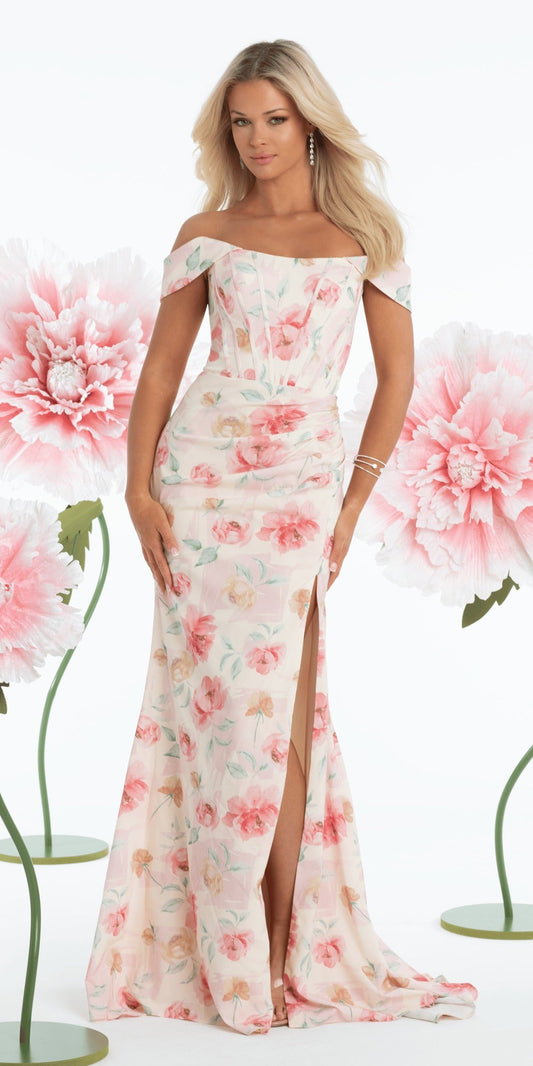 Beaded Mikado Off the Shoulder Ballgown with Pockets and Princess Pleats