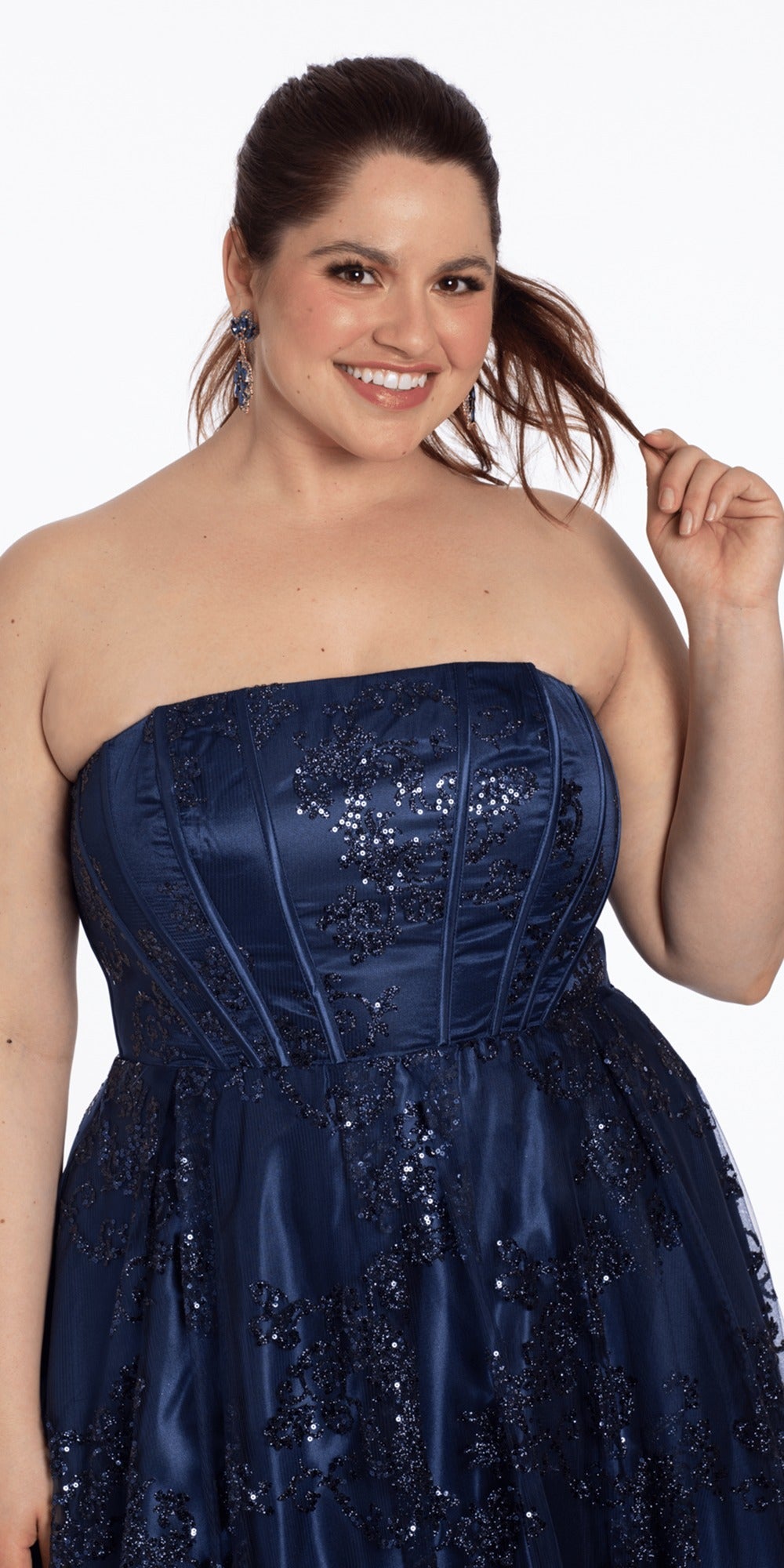Jersey Drape Back Column Dress with Beaded Side Panels