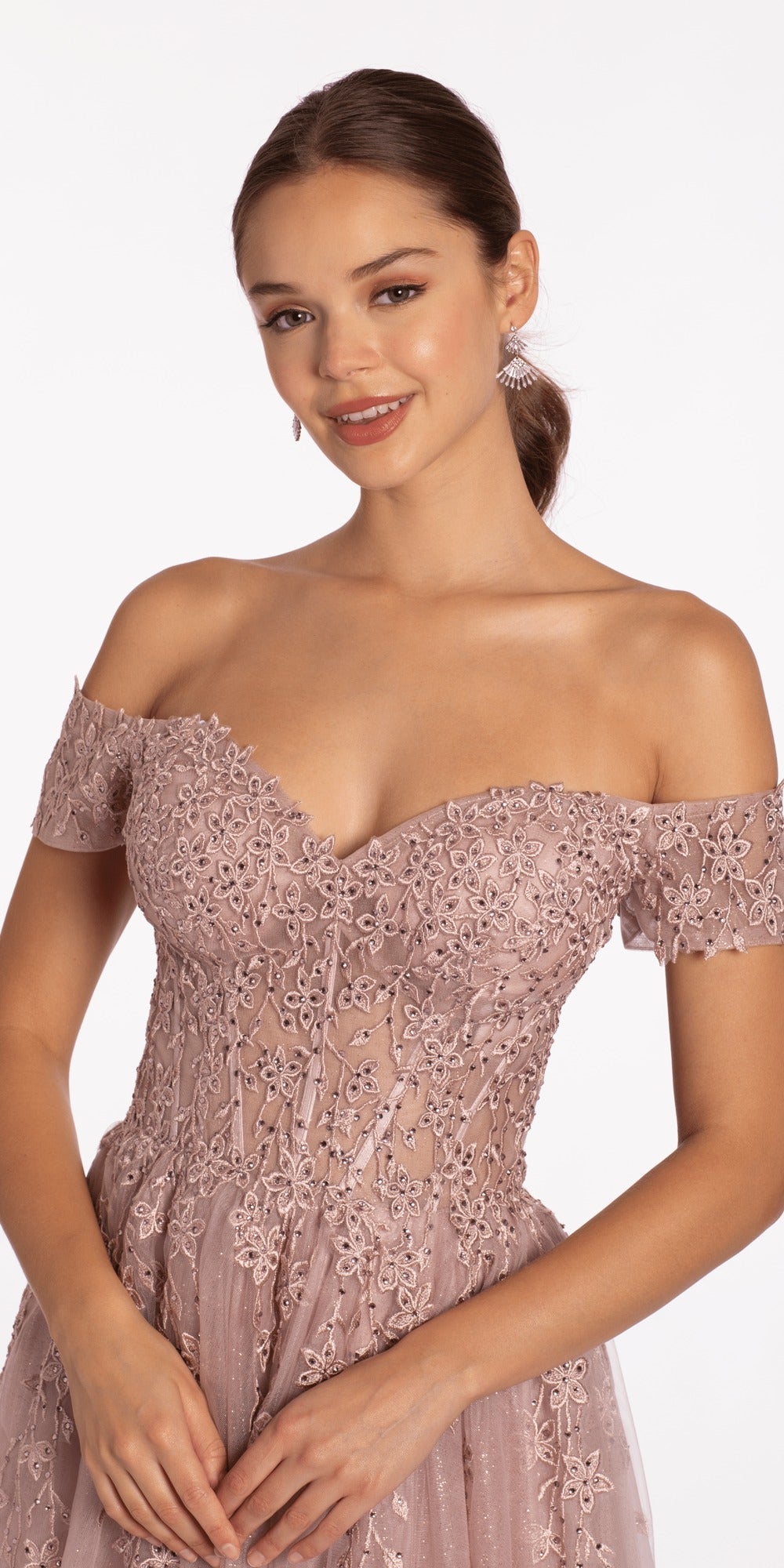 Jersey One Shoulder Mermaid Dress with Beaded Floral Applique