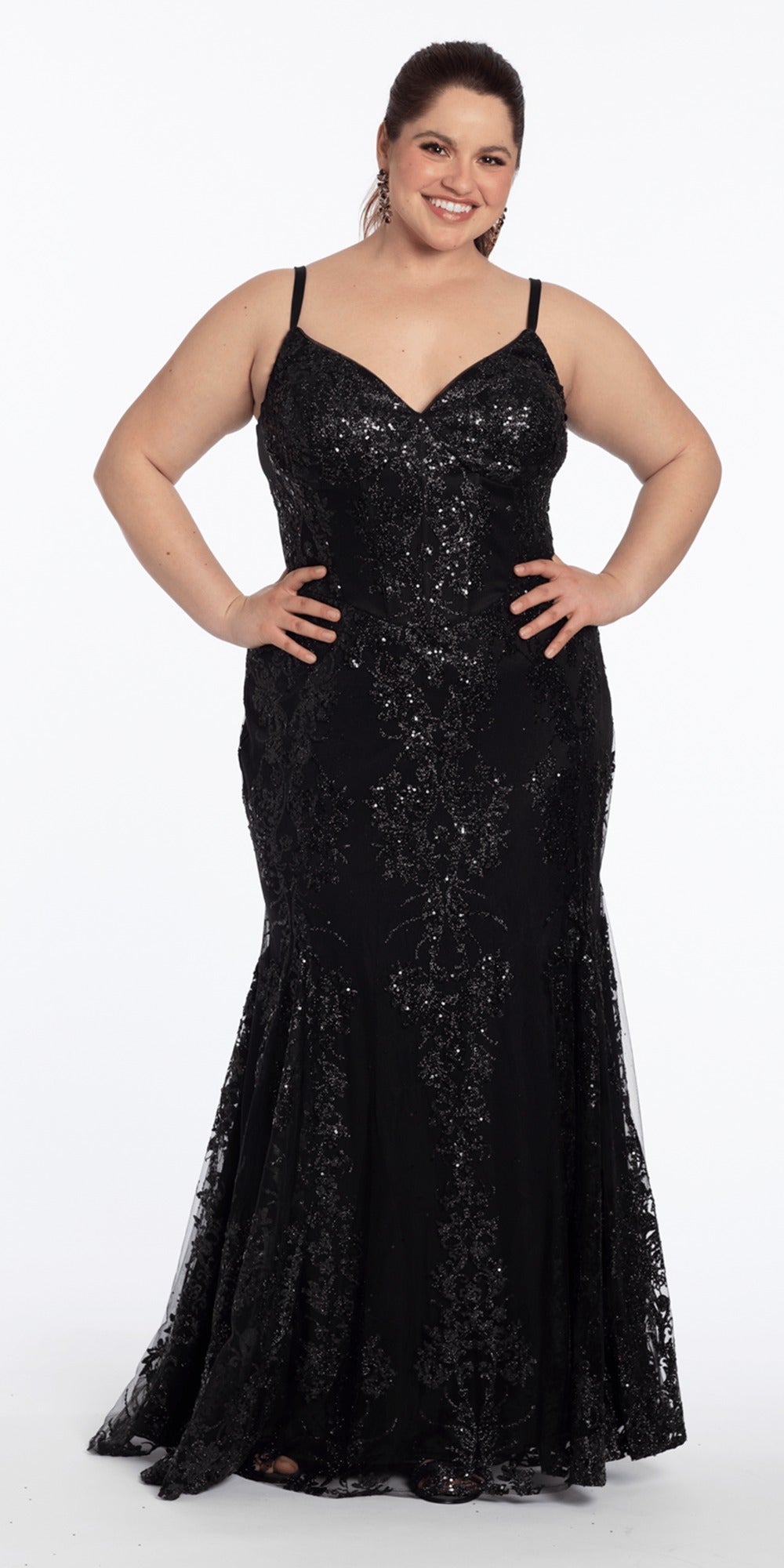 Glitter Mesh Scoop Neck Fit and Flare Dress with Pearl Straps