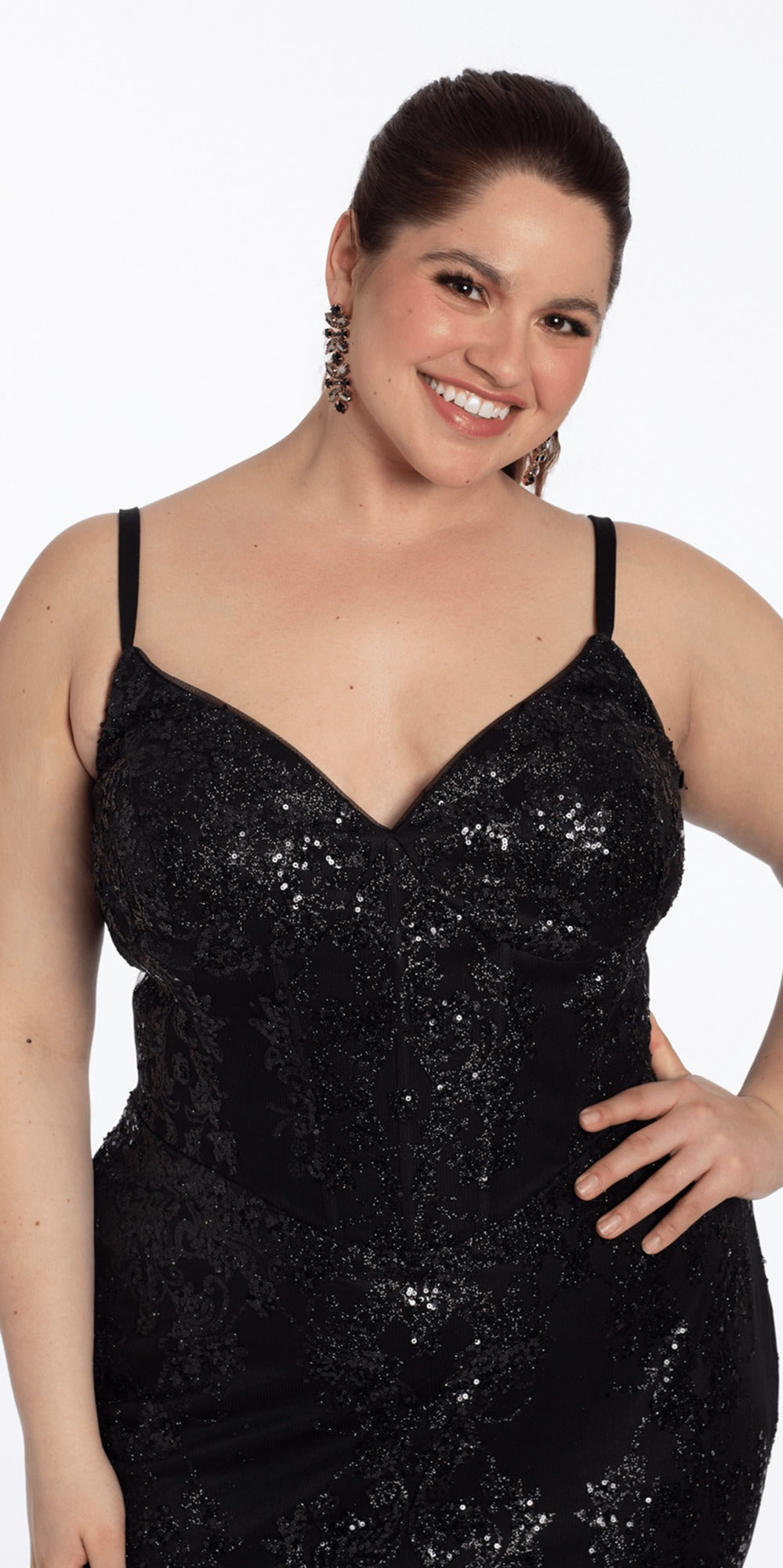 Glitter Mesh Scoop Neck Fit and Flare Dress with Pearl Straps