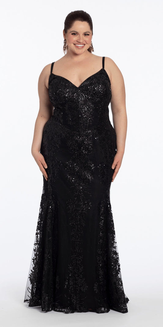 Glitter Mesh Sweetheart Pleated Tea Length Dress