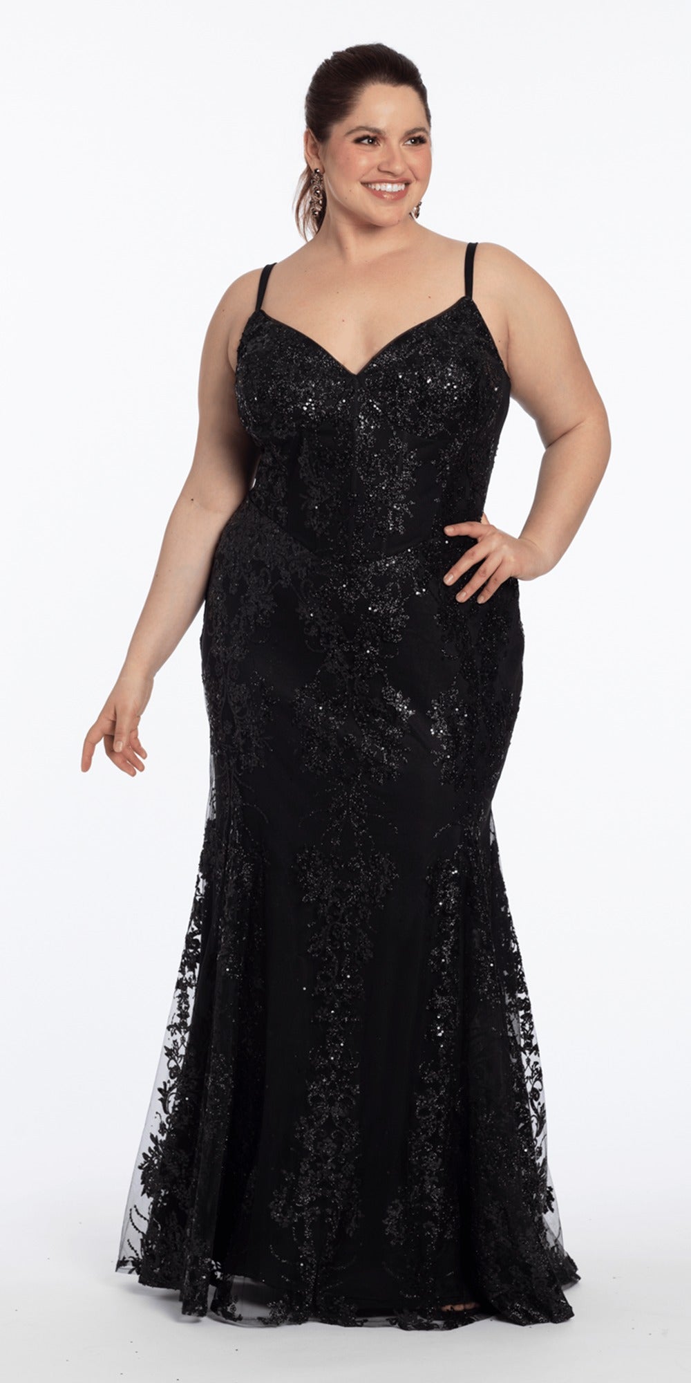 Glitter Mesh Sweetheart Pleated Tea Length Dress