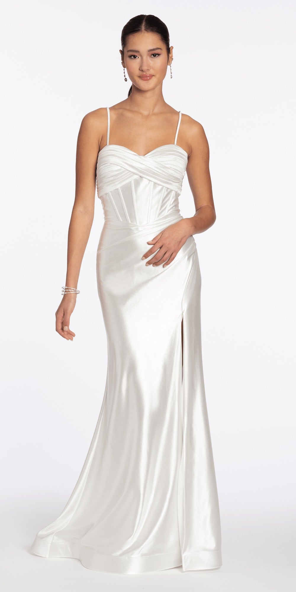 Mesh Plunge Fit and Flare Dress with Pearl Waist Detail