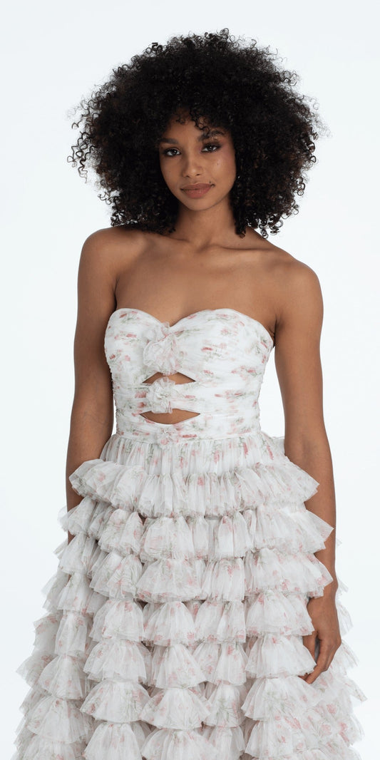 Foil Pleated Peek-a-Boo Halter Dress