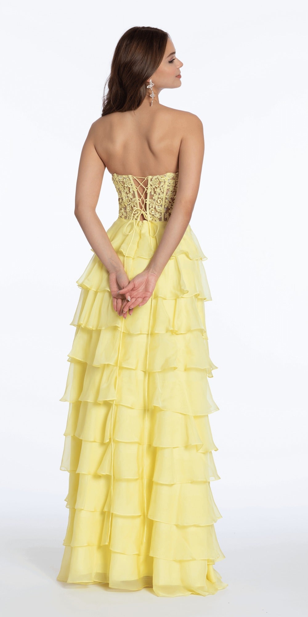Satin Pleated Strapless Trumpet Dress with Sweep Train