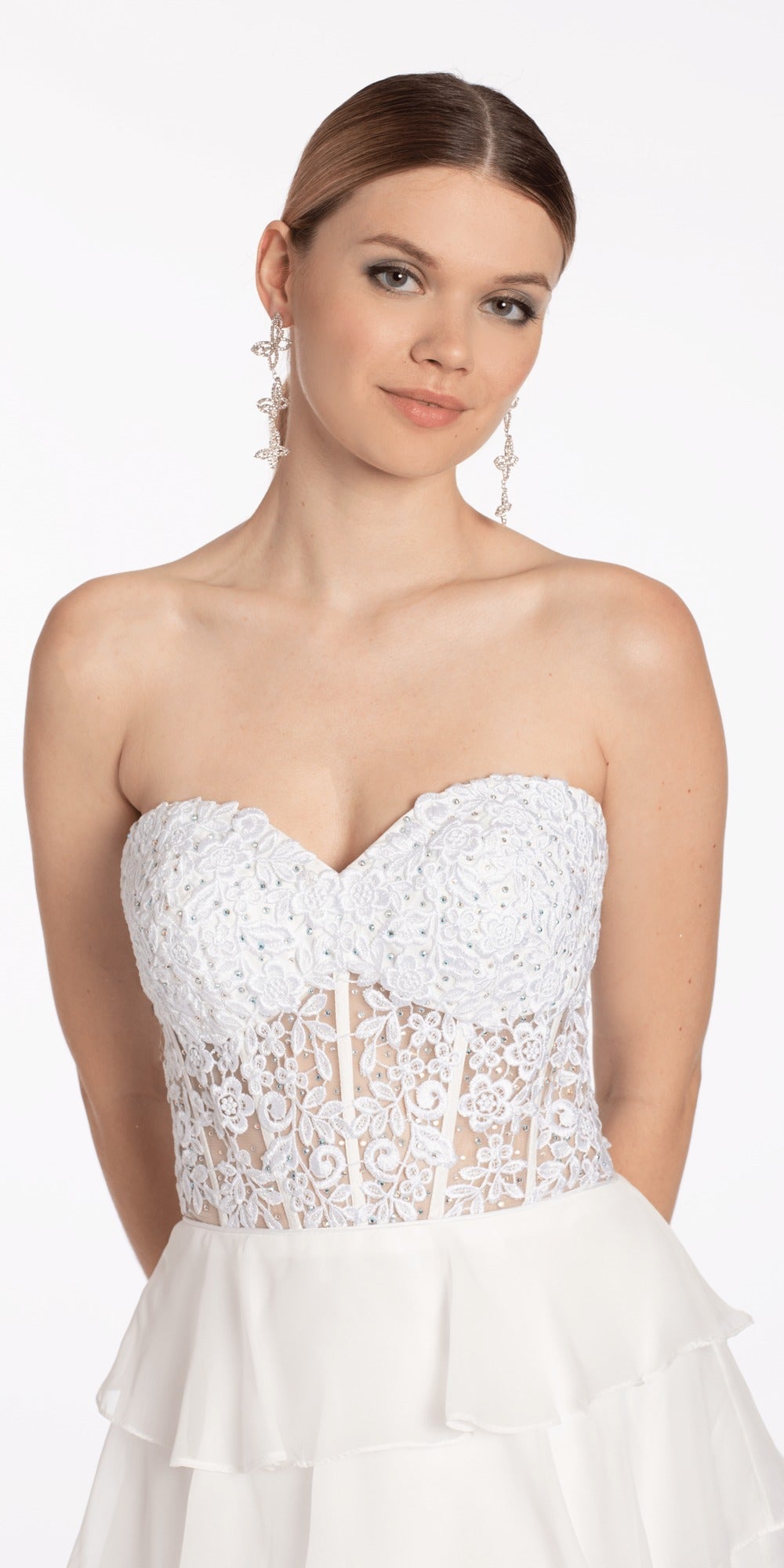 Satin Pleated Strapless Trumpet Dress with Sweep Train