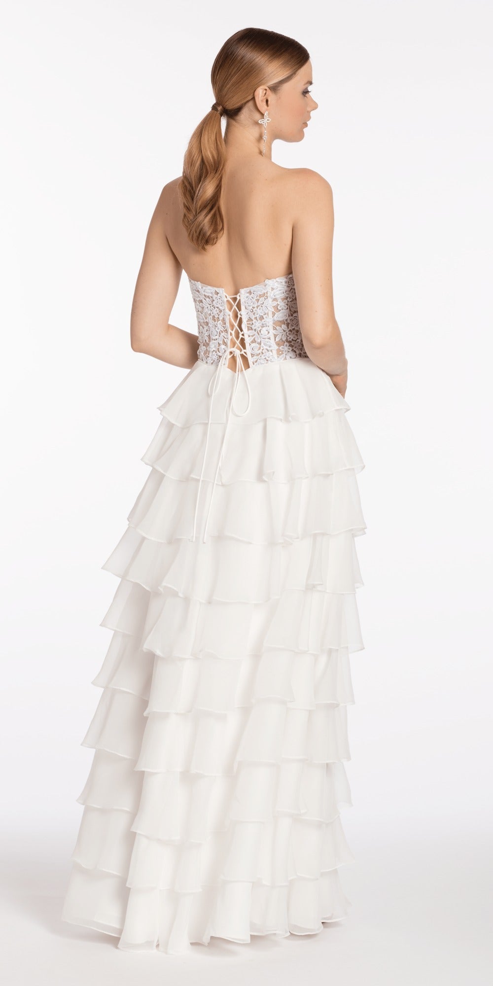 Satin Pleated Strapless Trumpet Dress with Sweep Train