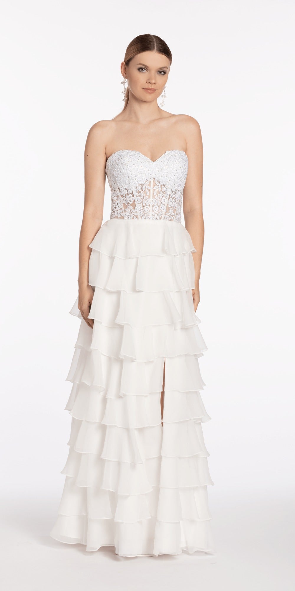 Satin Pleated Strapless Trumpet Dress with Sweep Train